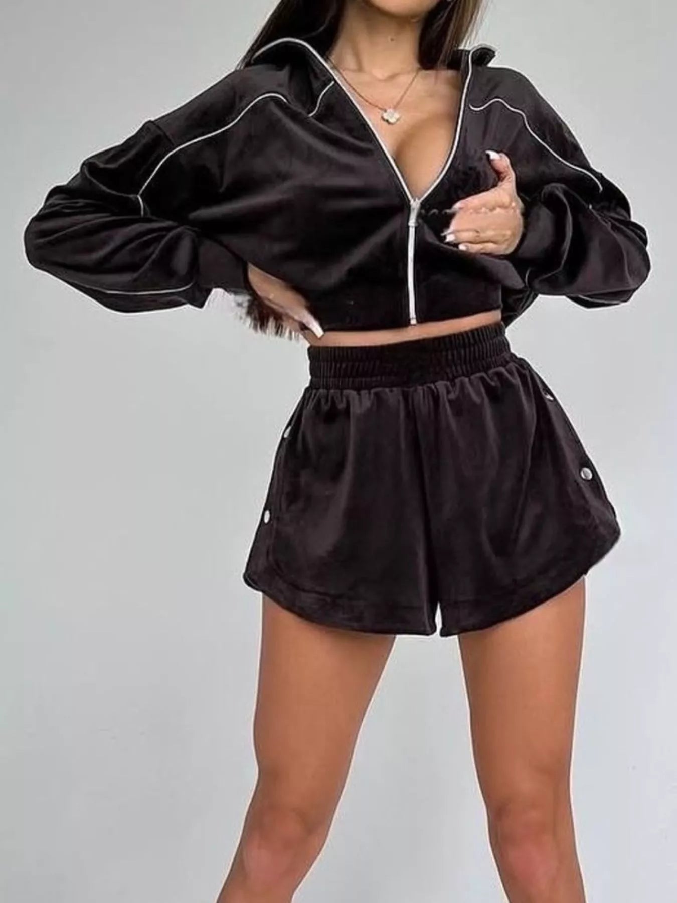 Trendsi Zip-Up Outerwear and Shorts Set -
