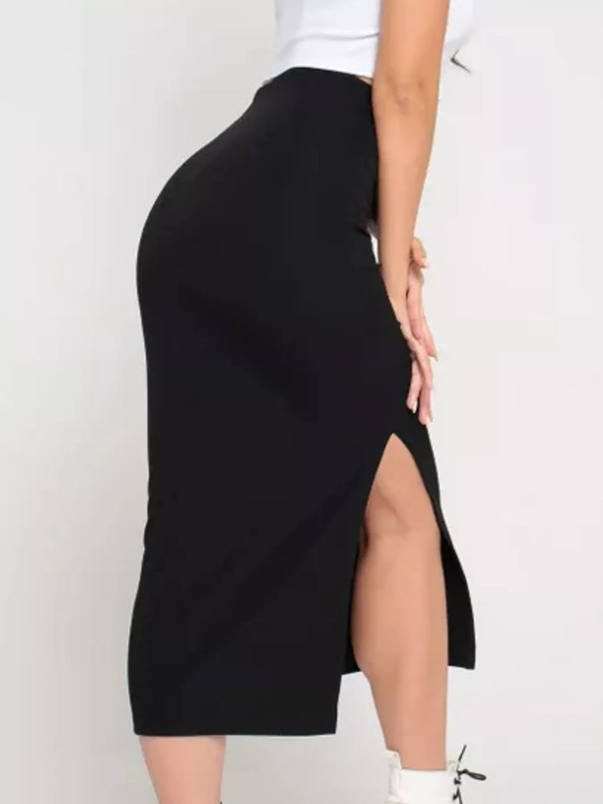 Black side slit skirt — side view