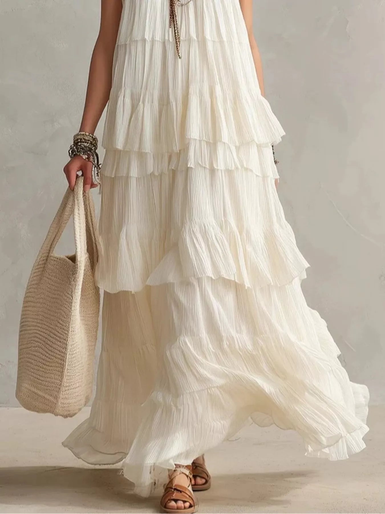 Trendsi Layered Ruffle Sleeveless Maxi Dress -
