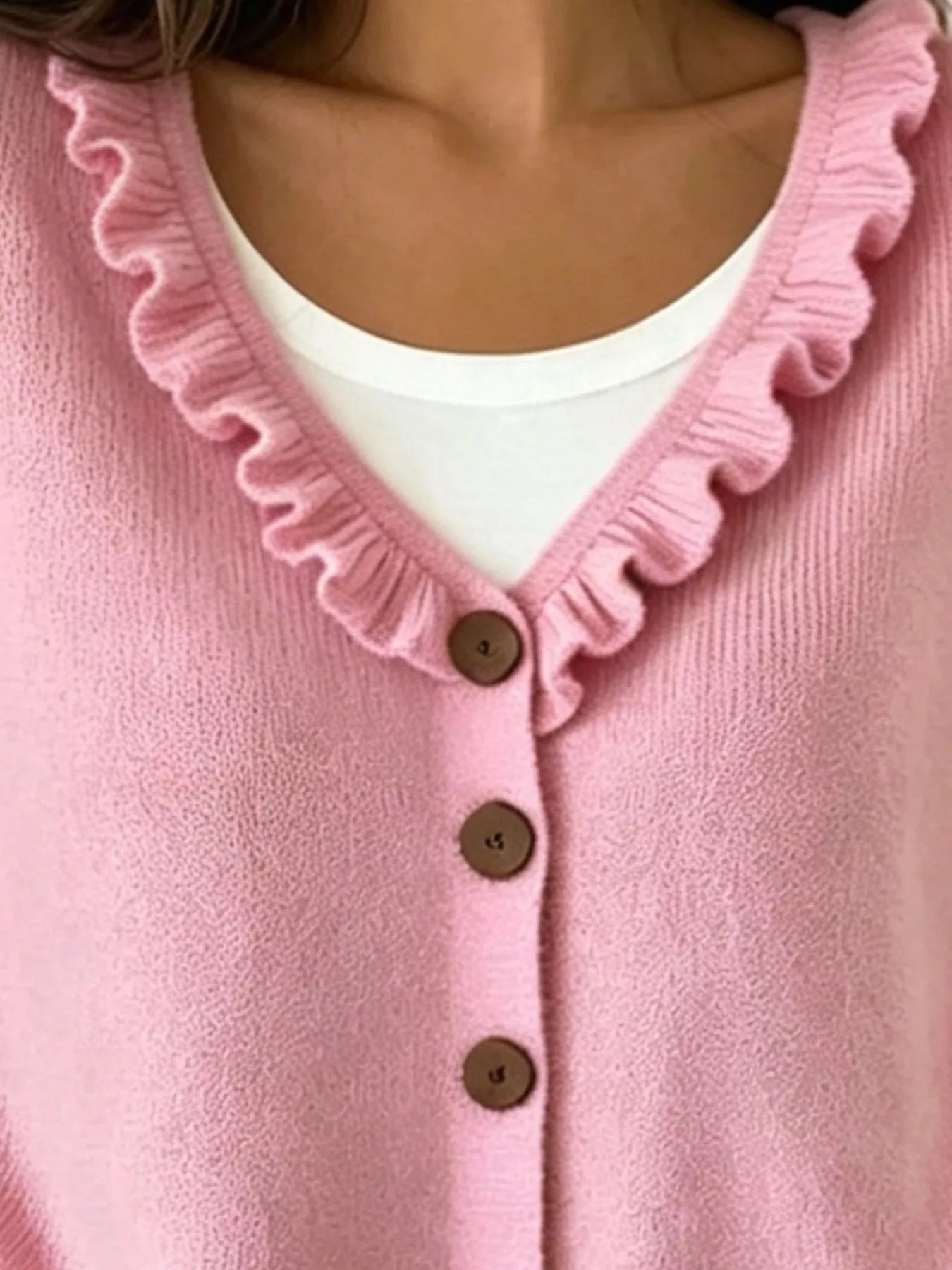 Trendsi Ruffled Neckline Button-Up Cardigan -