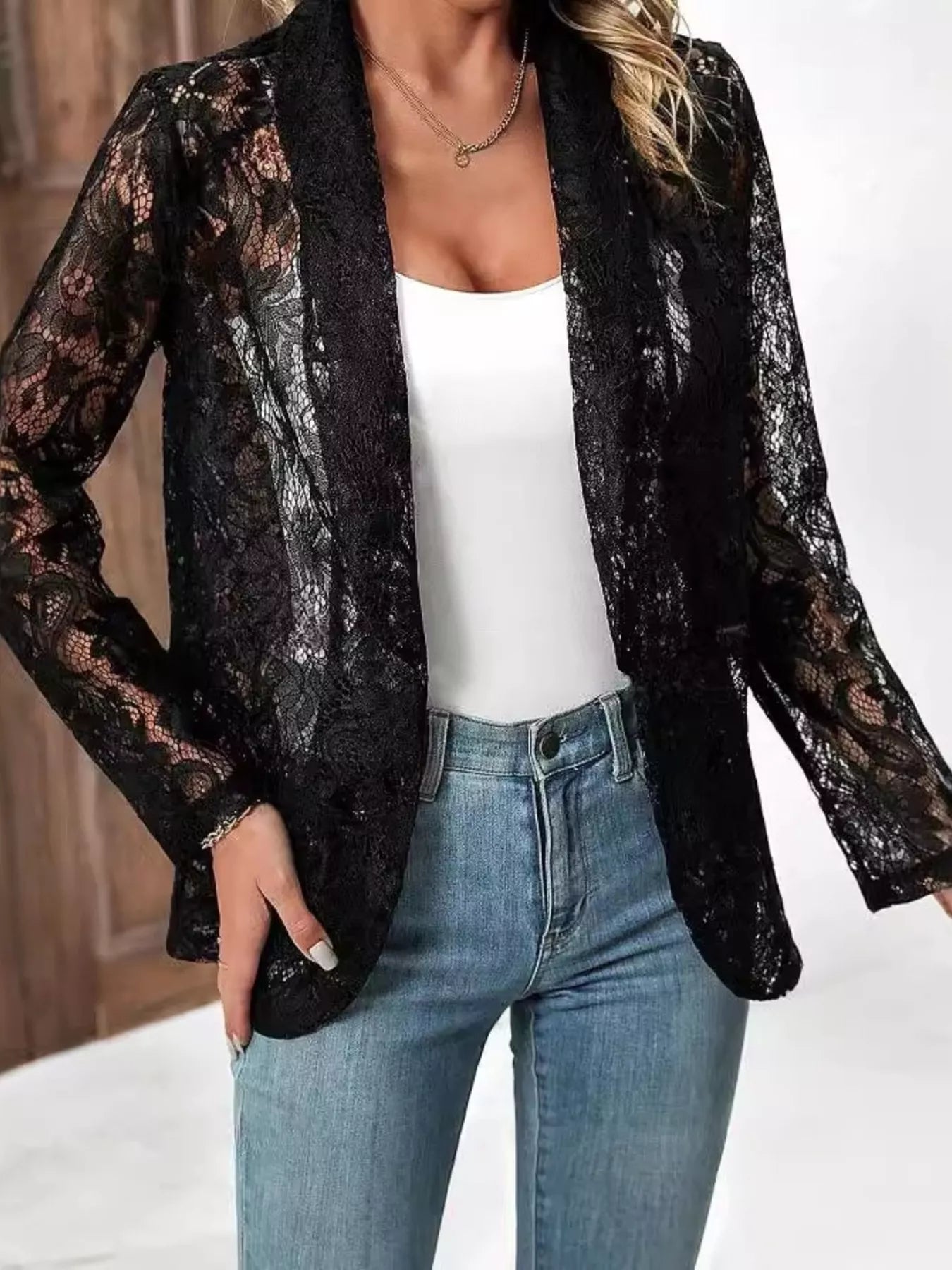 Trendsi Lace Open-Front Outerwear -
