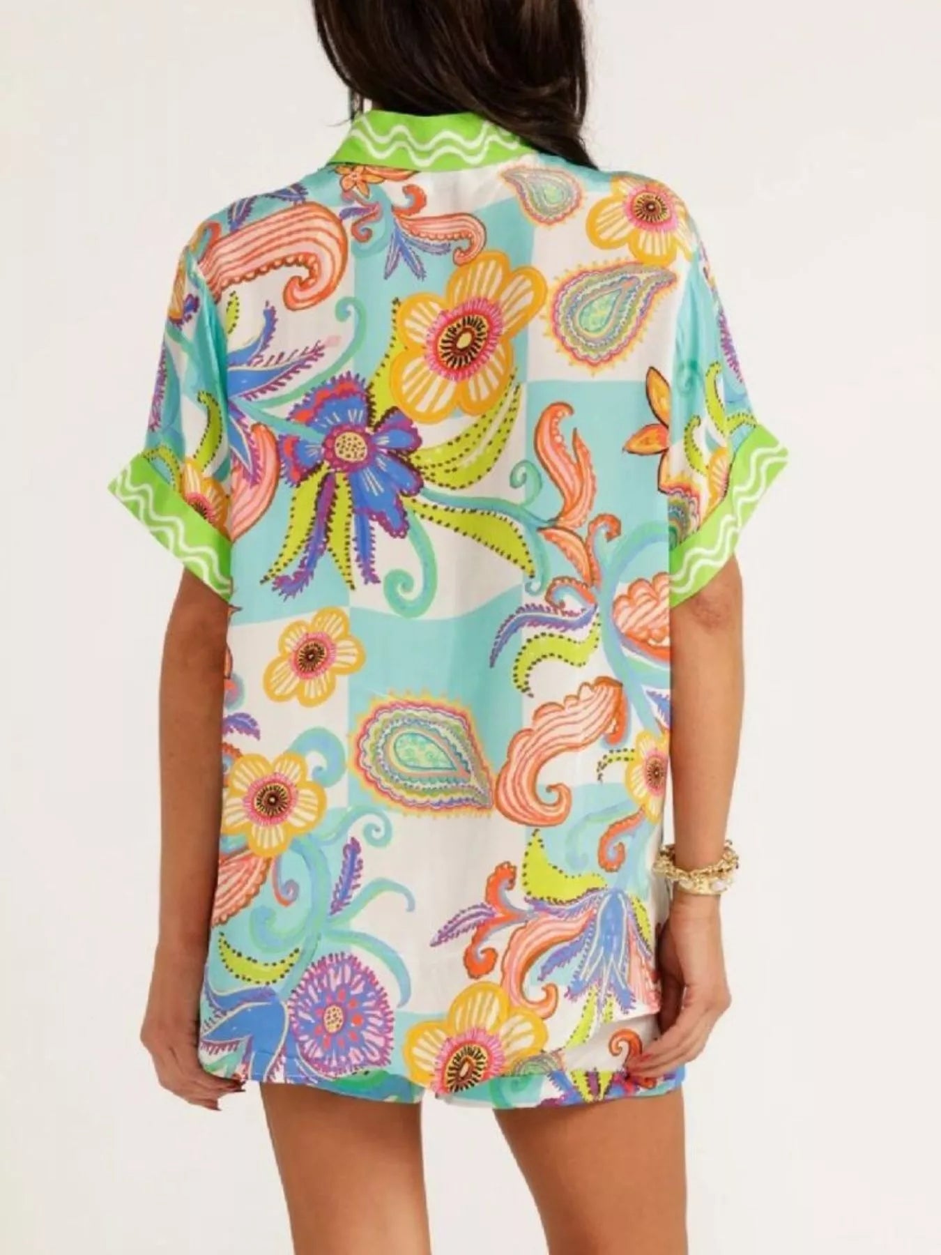 Trendsi Printed Button-Down Shirt and Shorts Set -