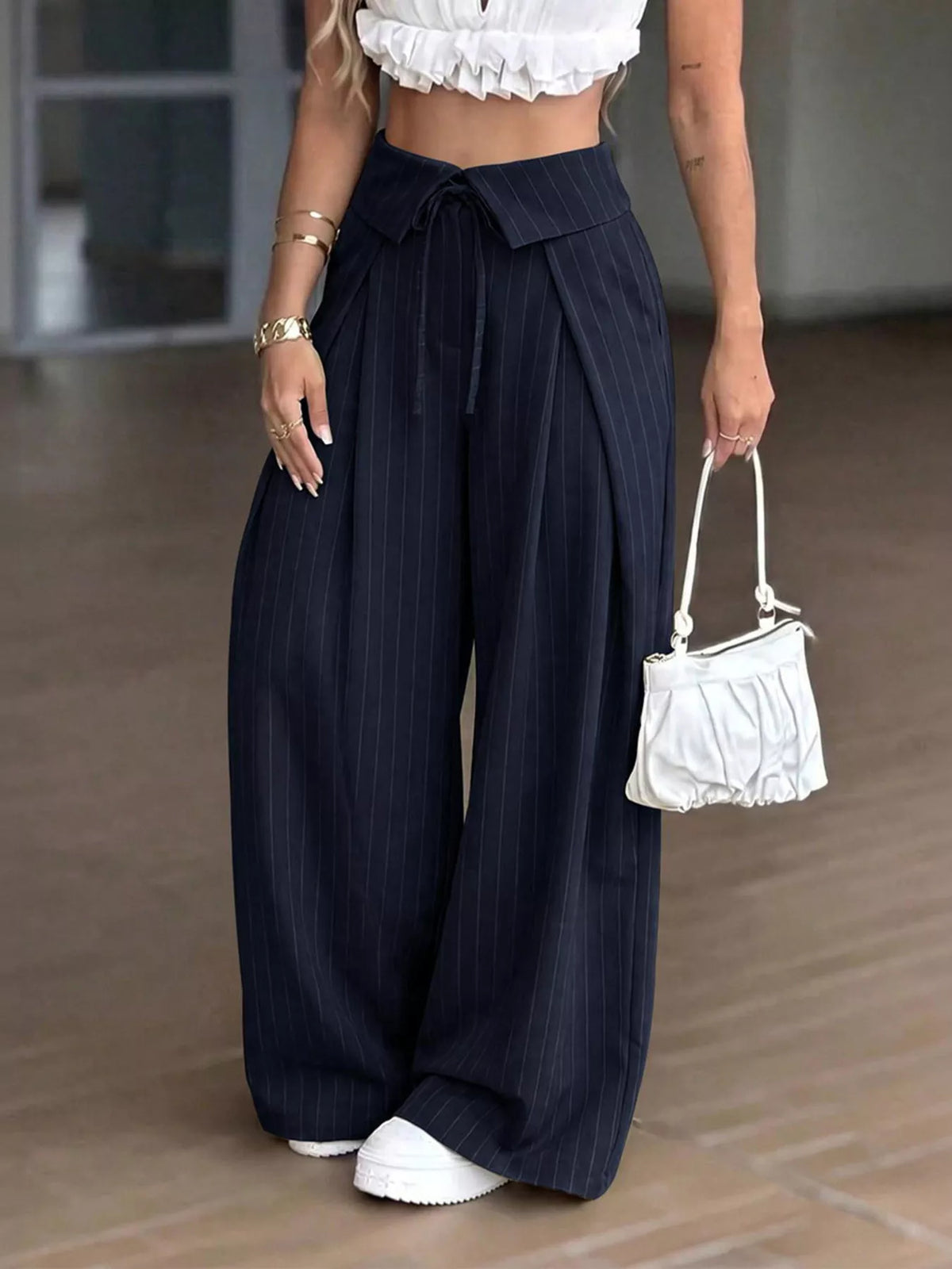 Trendsi High-Waisted Wide-Leg Pinstripe Pants -