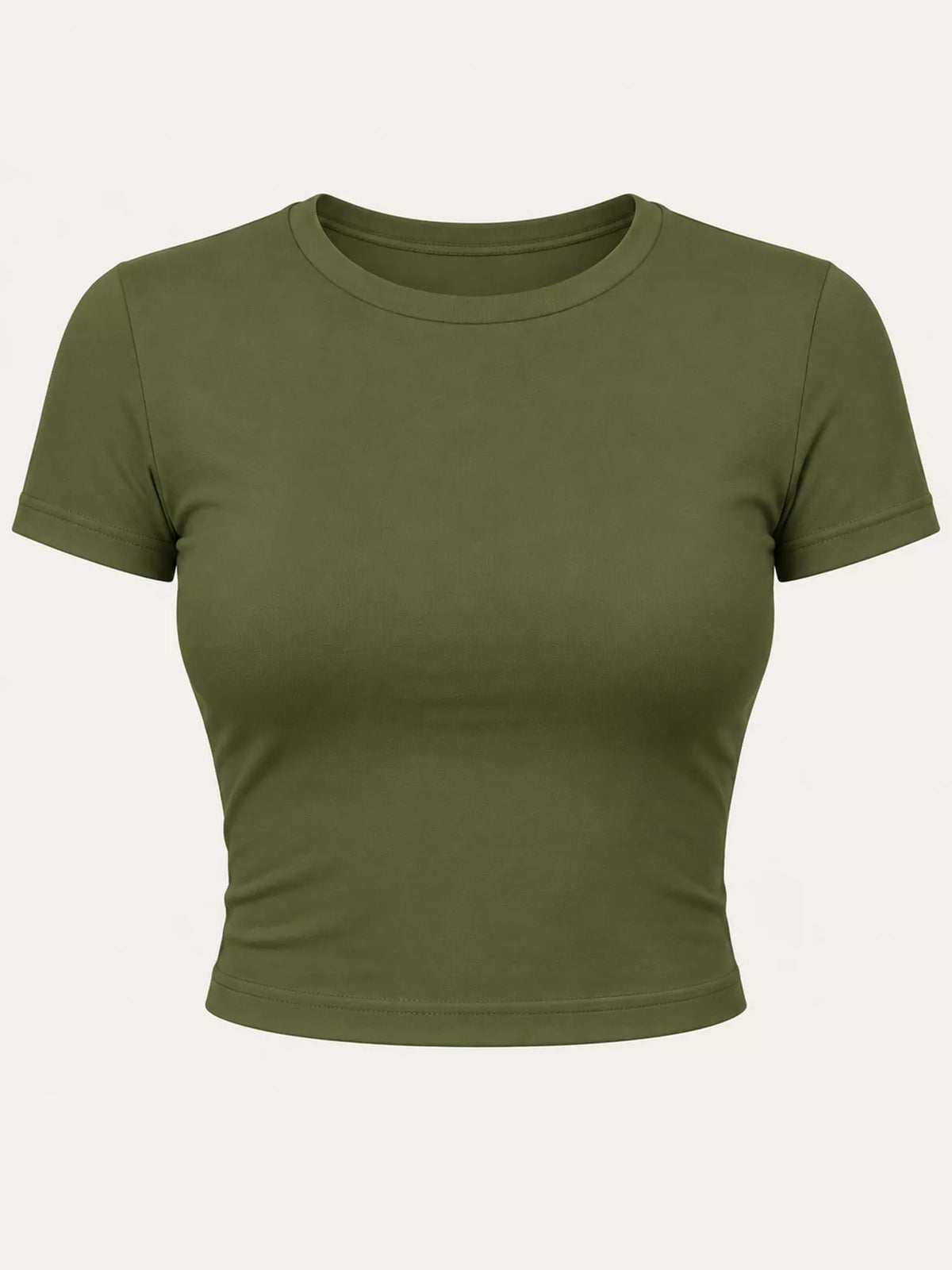 Olive green crew neck crop T-shirt, front product view