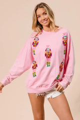 Trendsi BiBi Sequin Nutcrackers Embroidery Christmas Sweatshirt -
