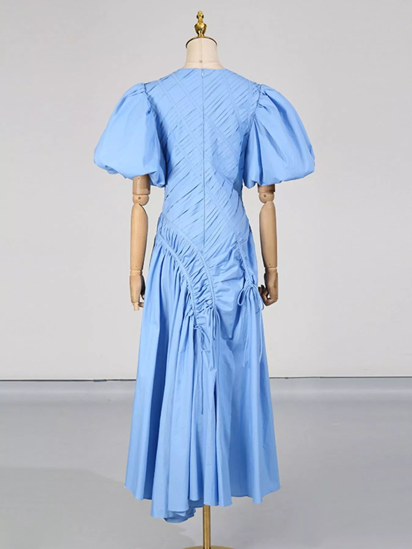 Trendsi Puff Sleeve Ruched Midi Dress -