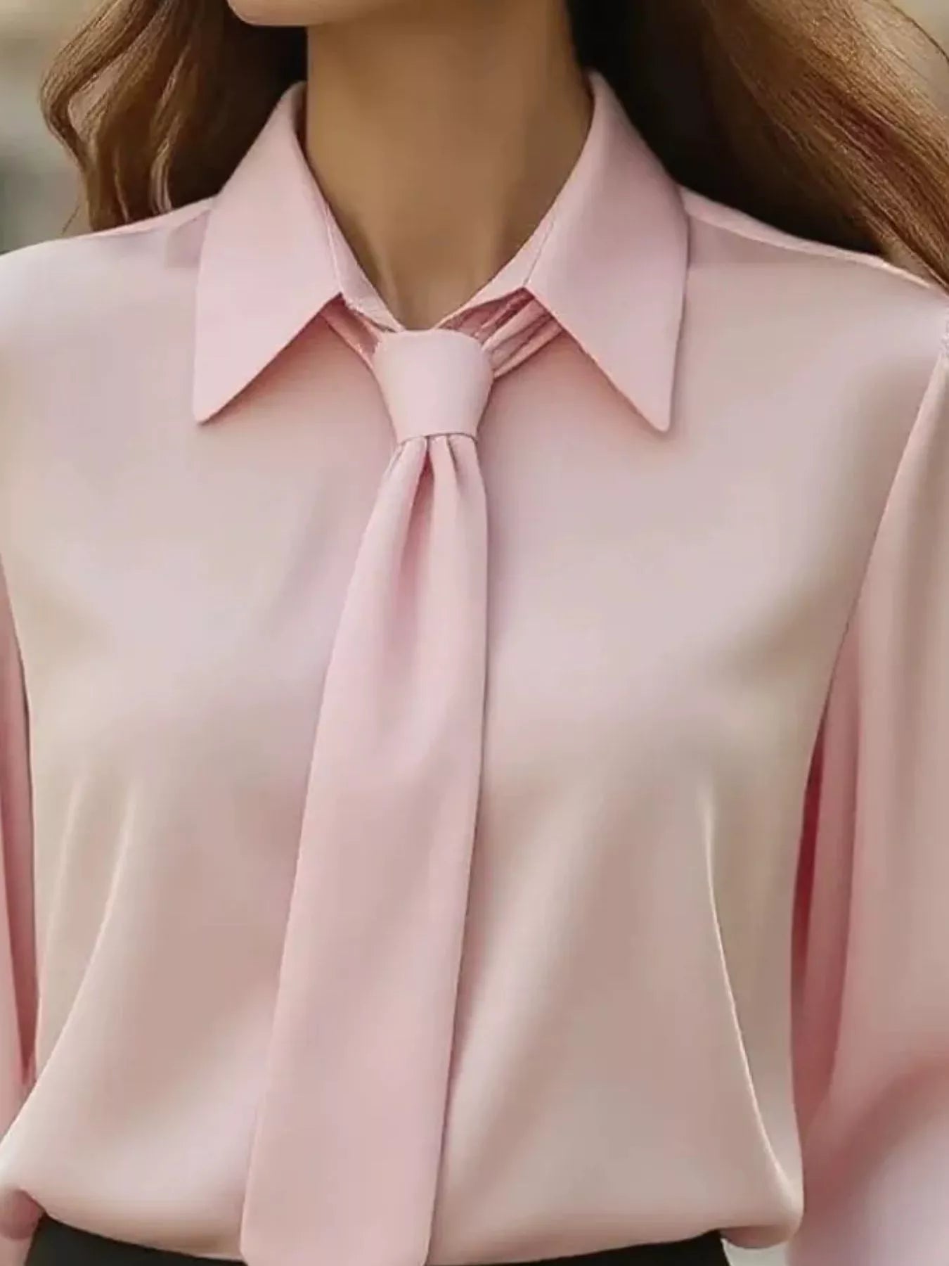 Trendsi Tie-Neck Long Sleeve Blouse -