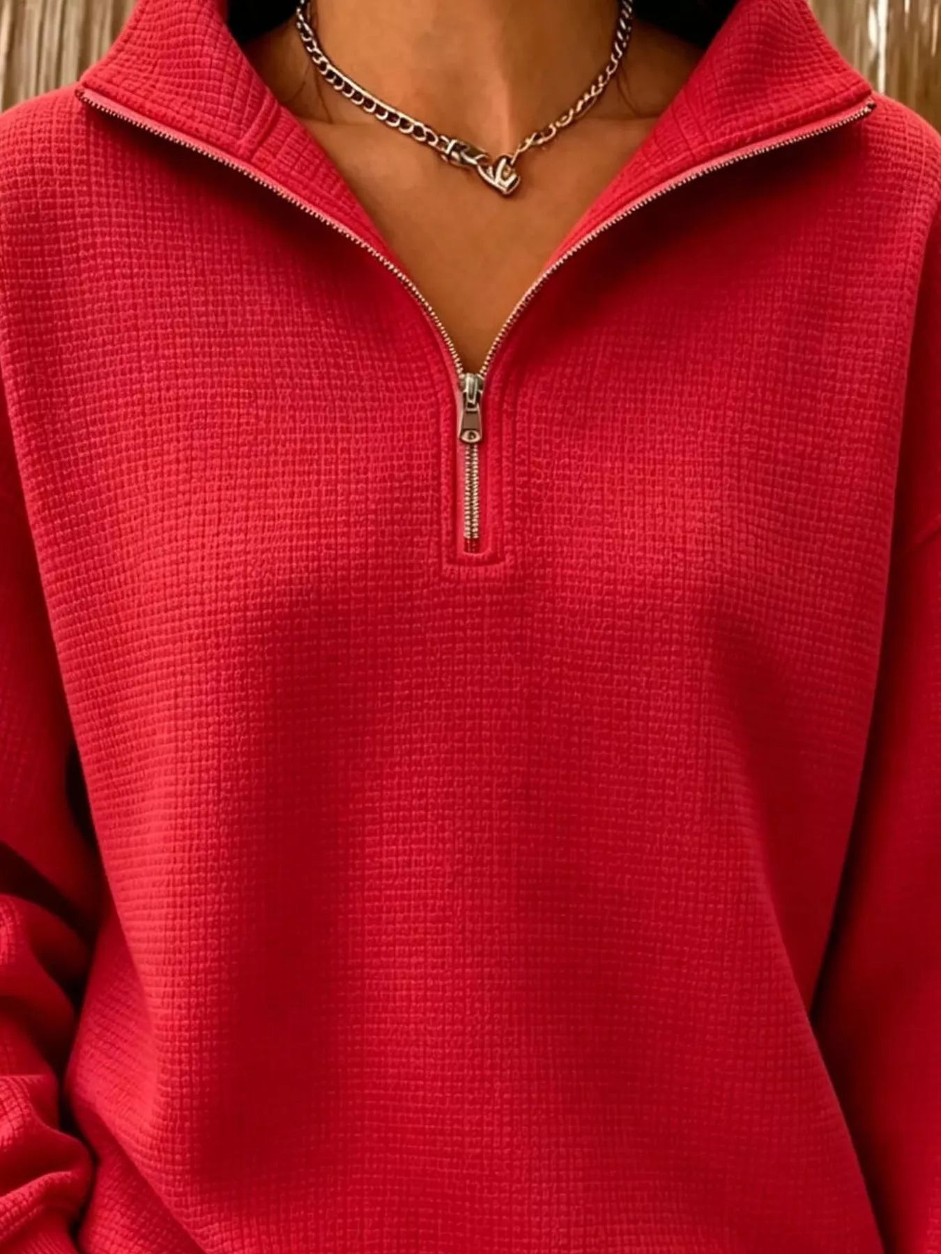 Trendsi Full Size Waffle Knit Quarter-Zip Sweatshirt Plus Size -