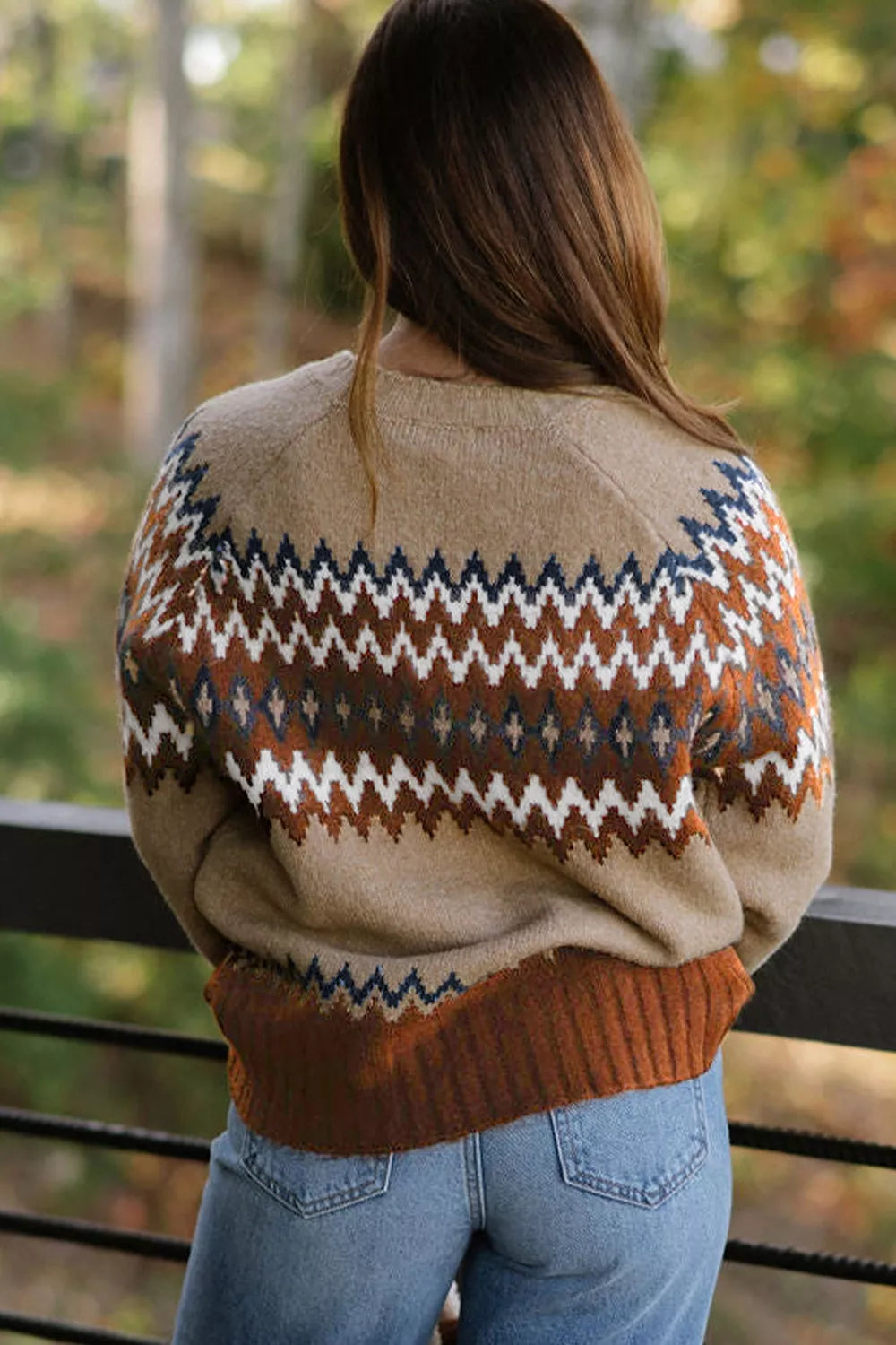 Trendsi Geometric Pattern Long Sleeve Sweater -