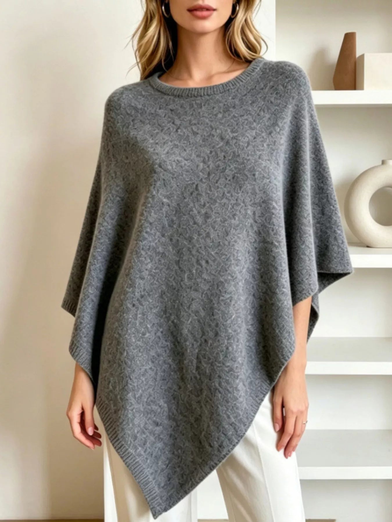 Trendsi Asymmetrical Hem Knit Poncho -