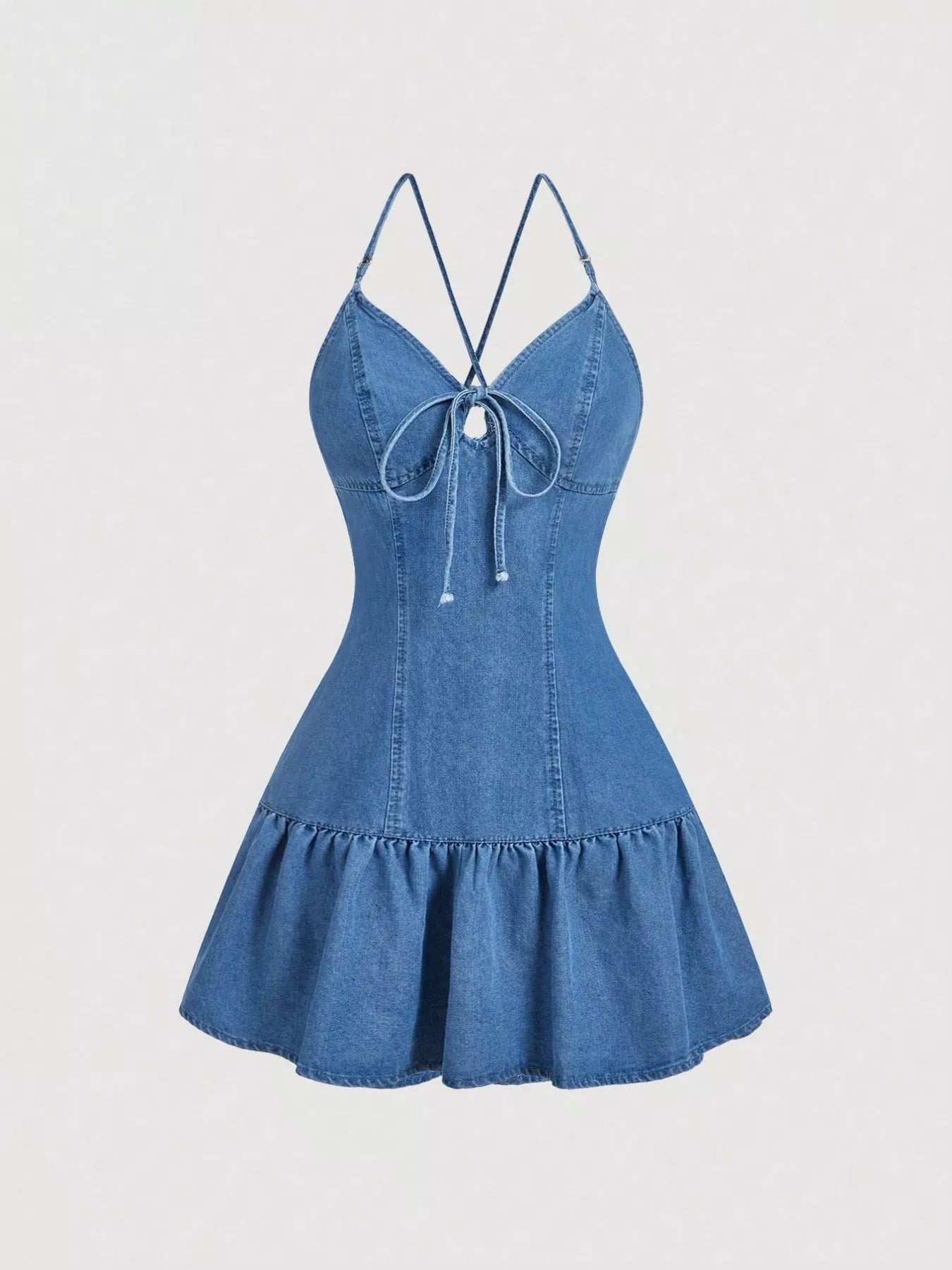 Trendsi Tie-Front Denim Dress with Ruffled Hem -