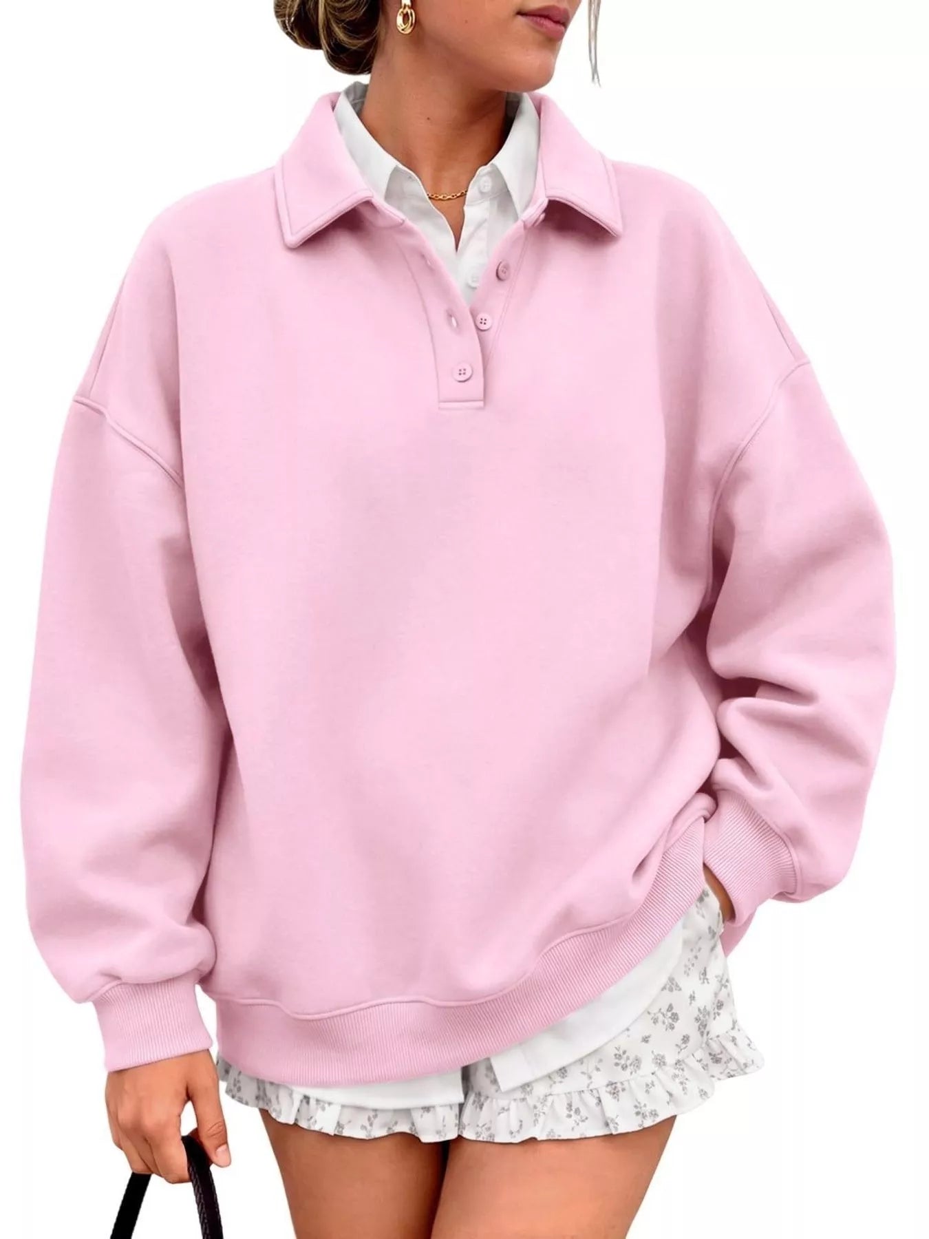 Trendsi Button Detail Dropped Shoulder Sweatshirt -