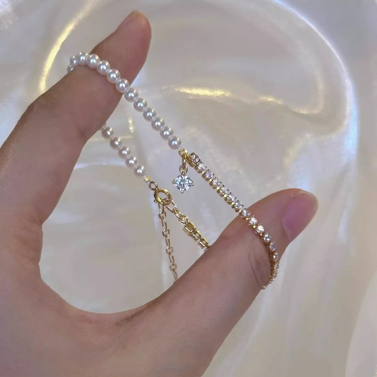 Trendsi Pearl & Zircon Accent Bracelet -