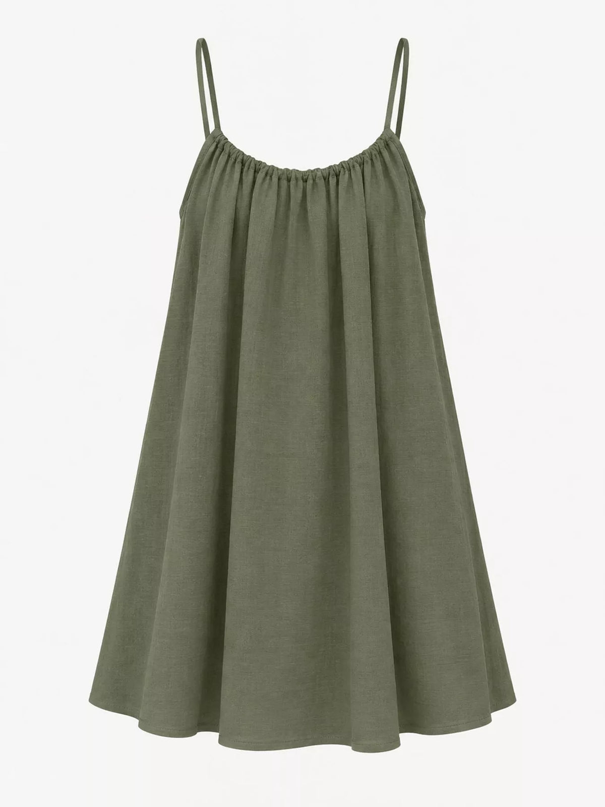 Olive spaghetti strap A-line mini dress with open tie back