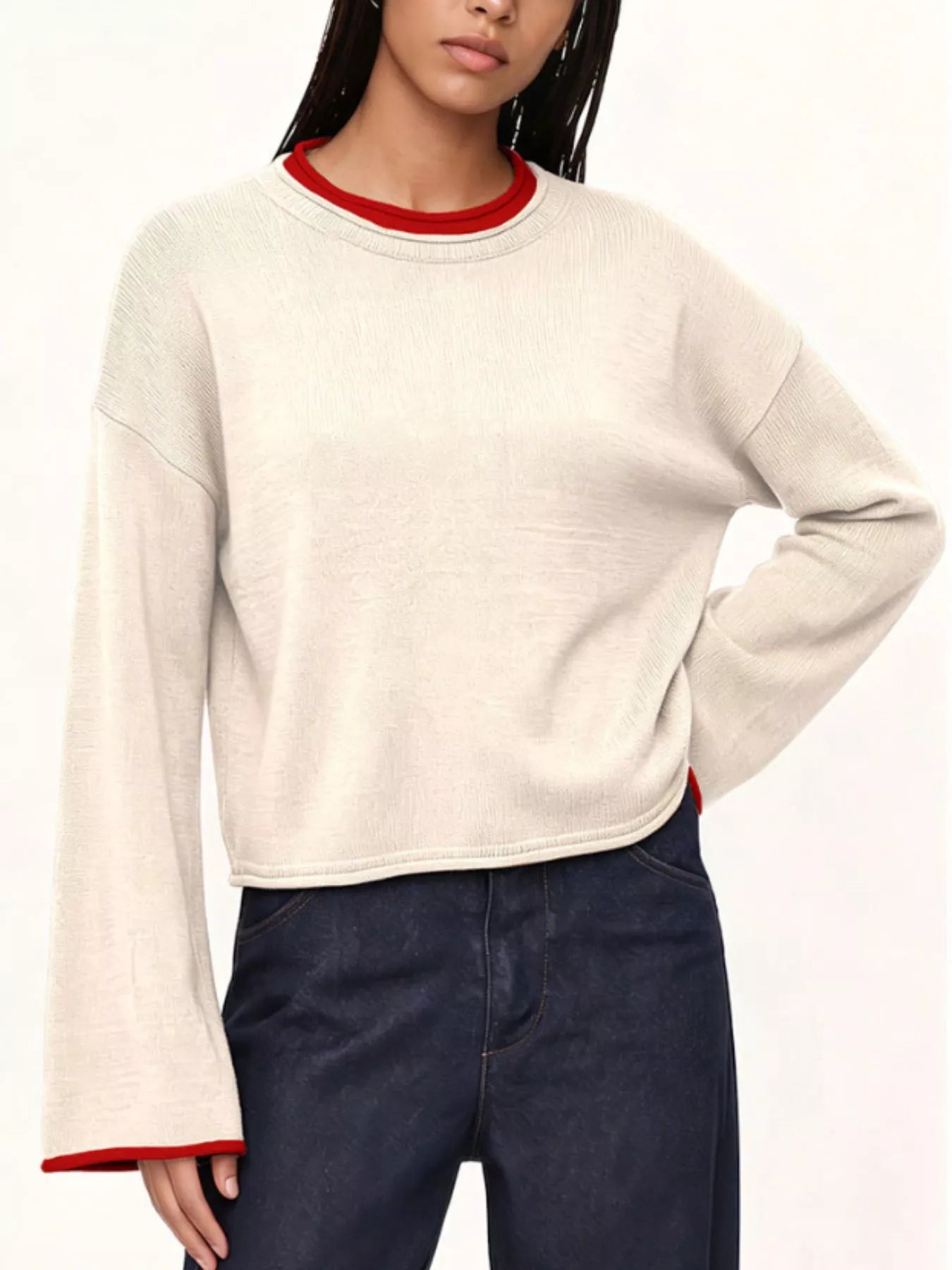 Trendsi Crew Neck Dropped Shoulder Sweater -