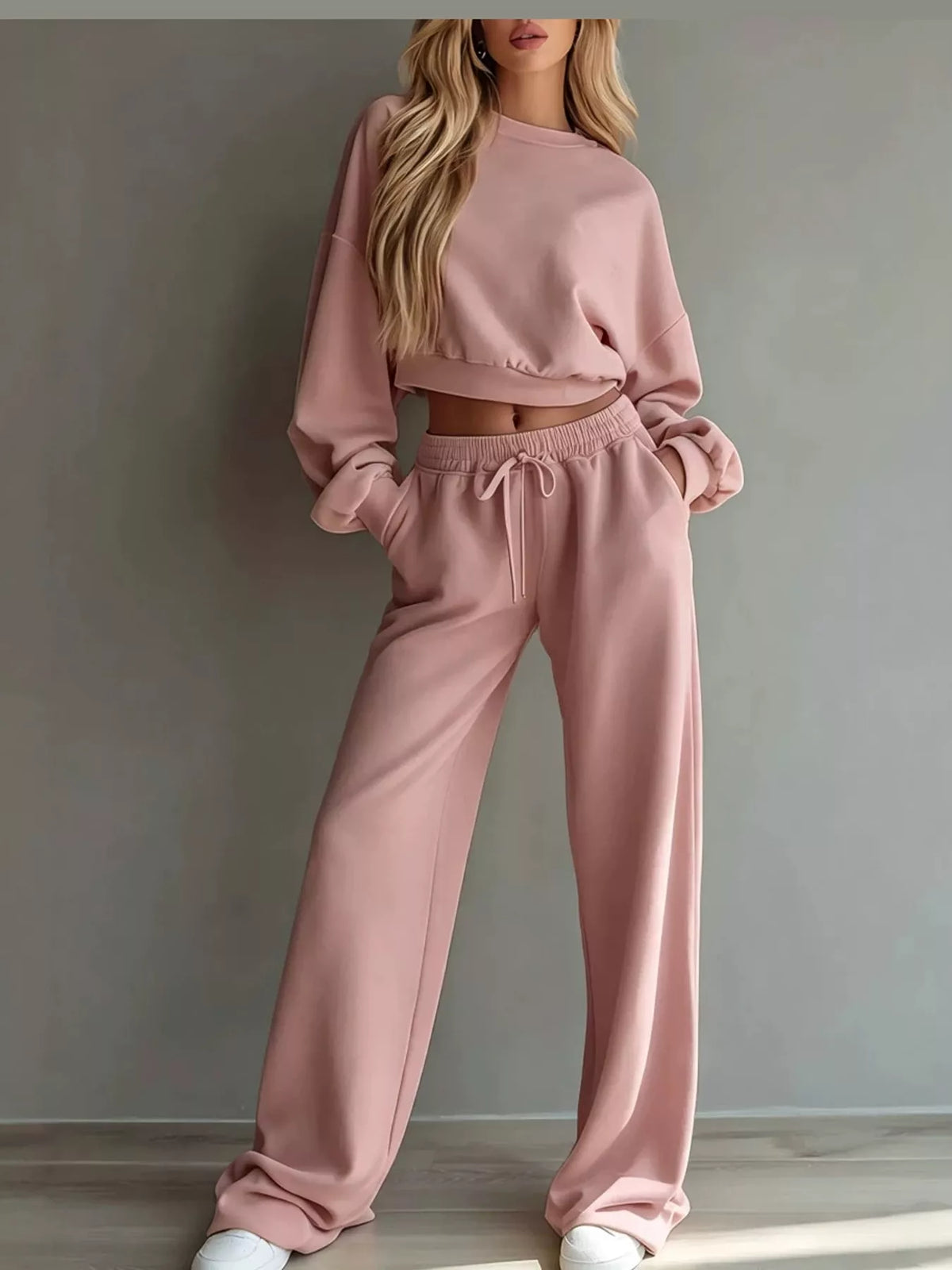 Crop Top and Wide-Leg Sweatpants Set — front view