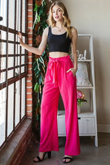 Trendsi Women’s Plus Size Paperbag Waist Pants With Front Tie Pockets Polyester - Pants