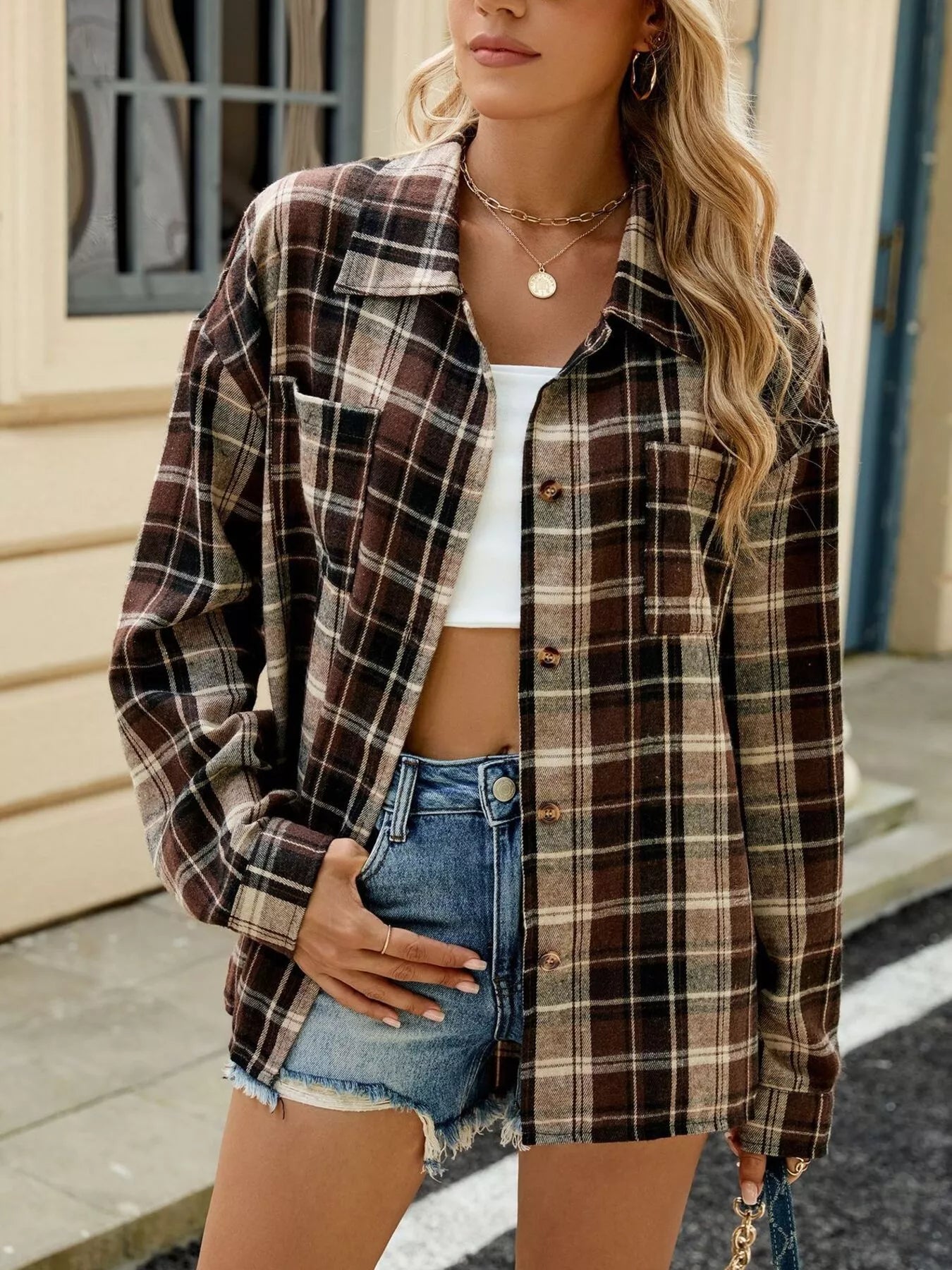 Trendsi Plaid Button Up Shirt -