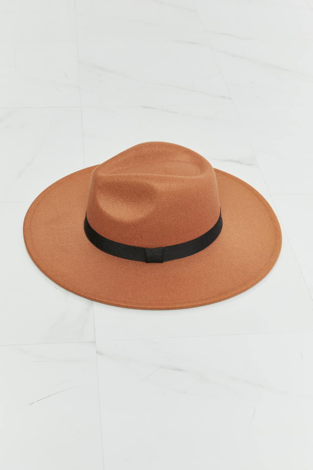 Women's Fedora Hat With Black Ribbon Band Polyester Tan — product view 4