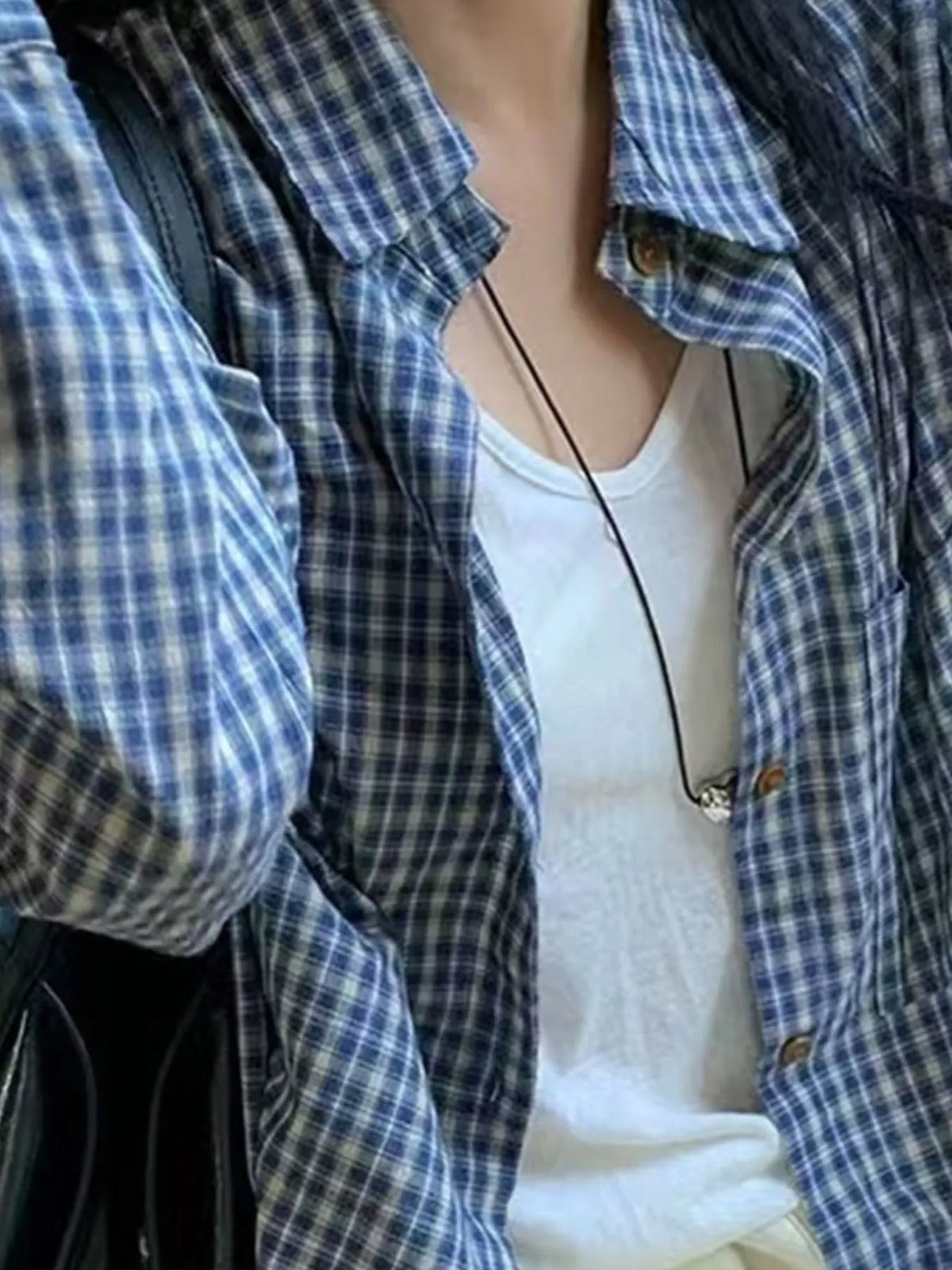 Oversized Plaid Button-Down Shirt — front view