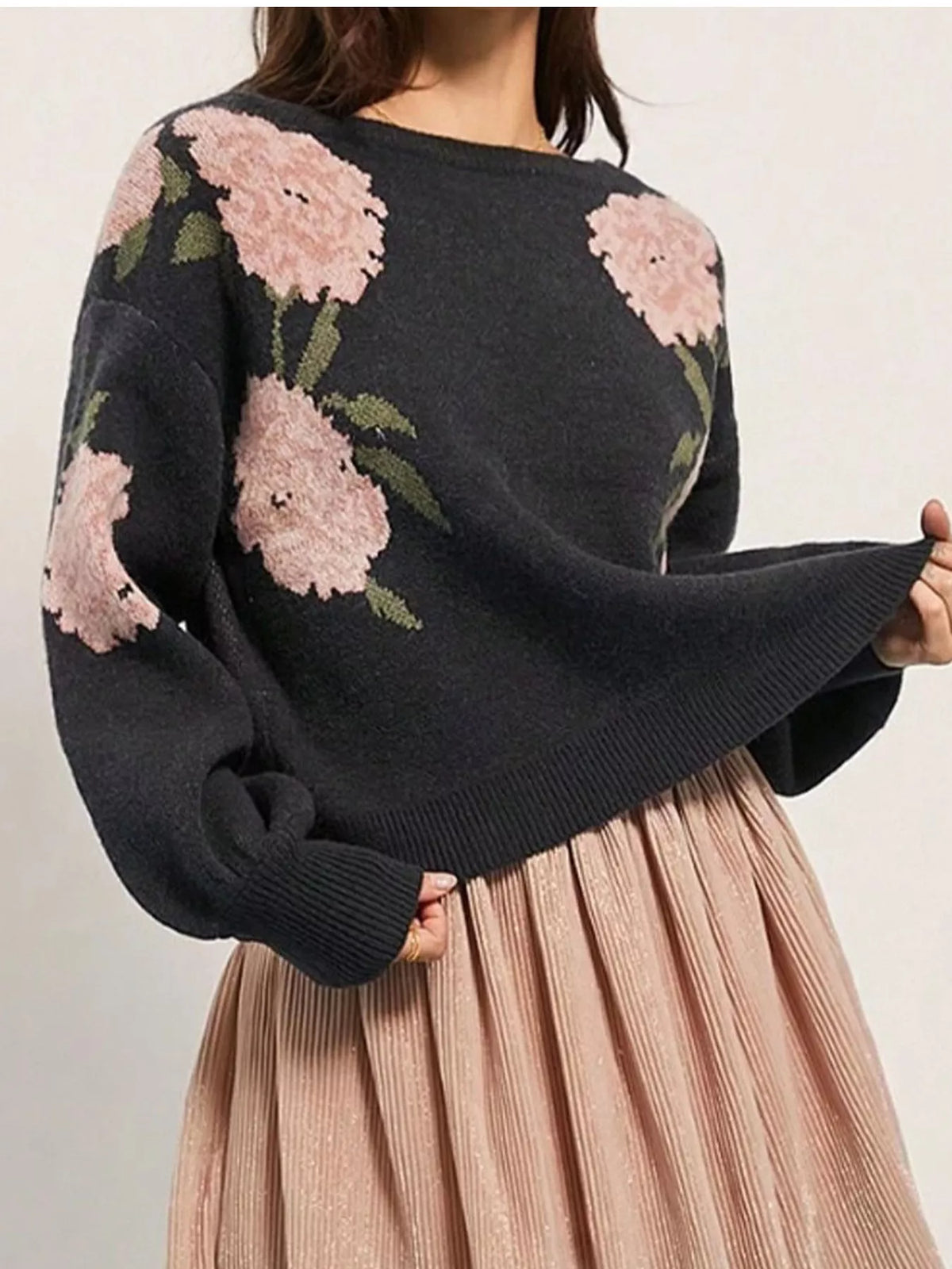 Black floral pattern sweater