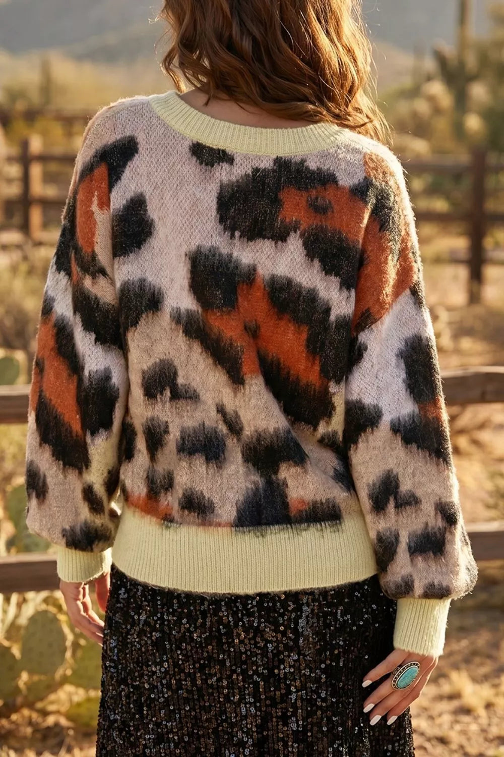 Trendsi Leopard Print Drop Shoulder Long Sleeve Round Neck Sweater -