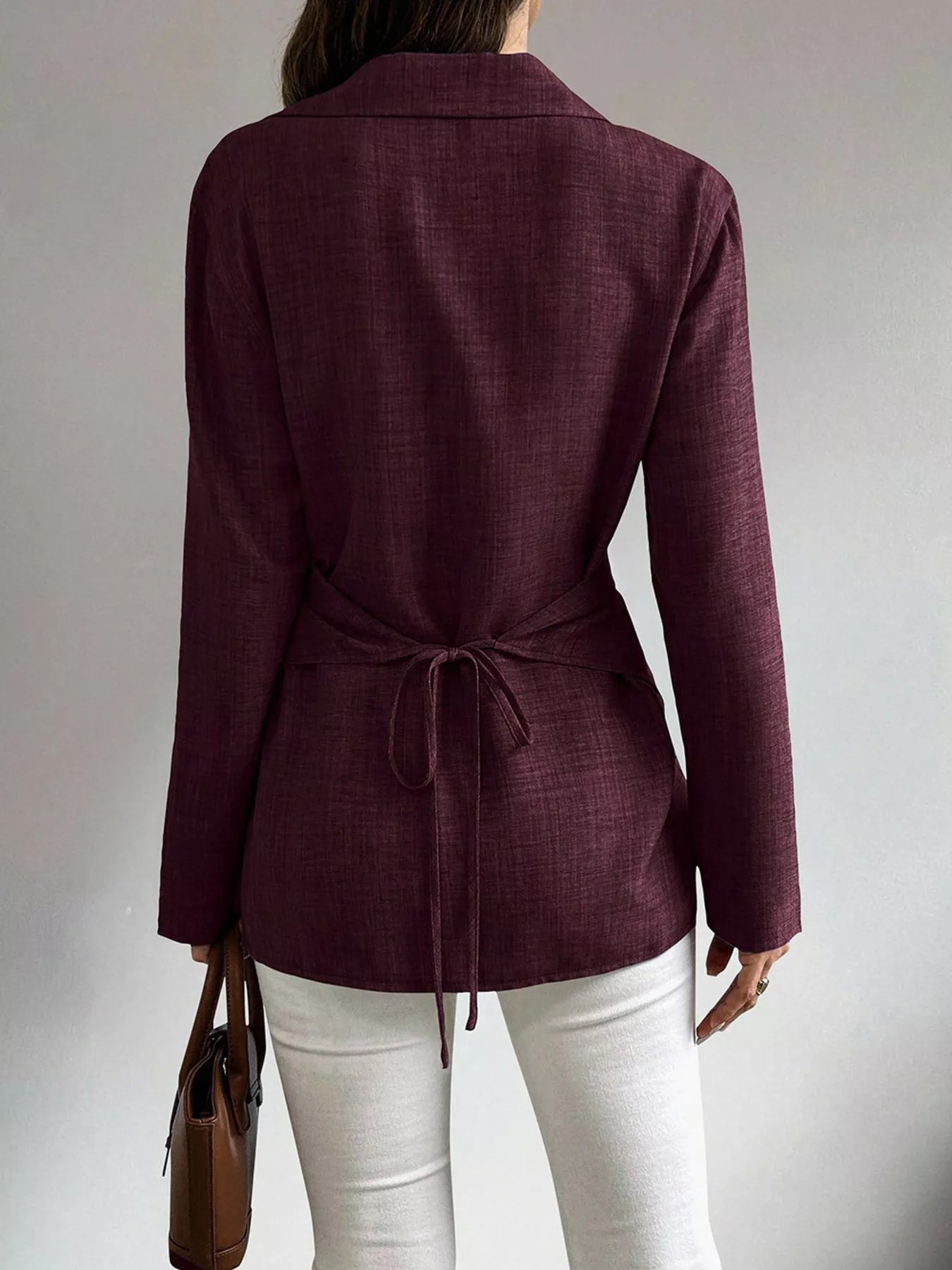 Trendsi Criss-Cross Wrap Front Long Sleeve Shirt -