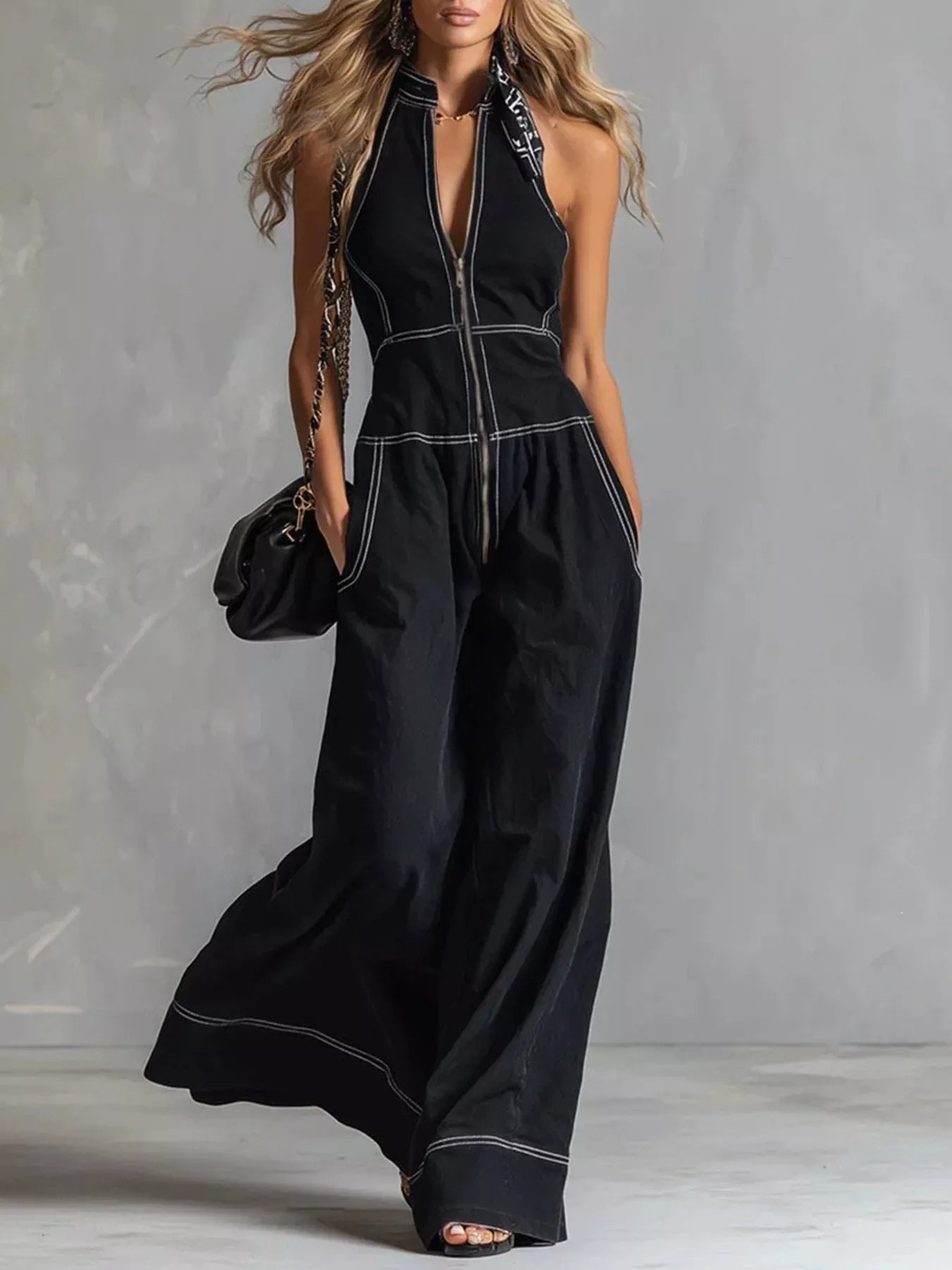 Trendsi Zip Front Sleeveless Wide Leg Jumpsuit -