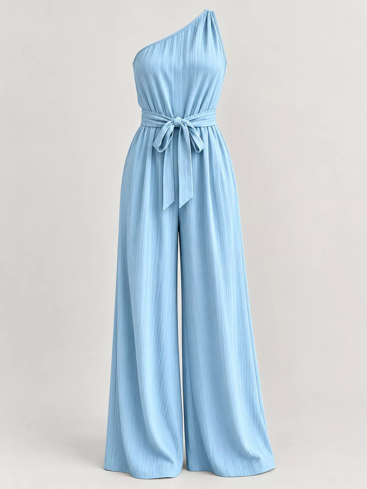 One-Shoulder Wide-Leg Jumpsuit in light blue, front view