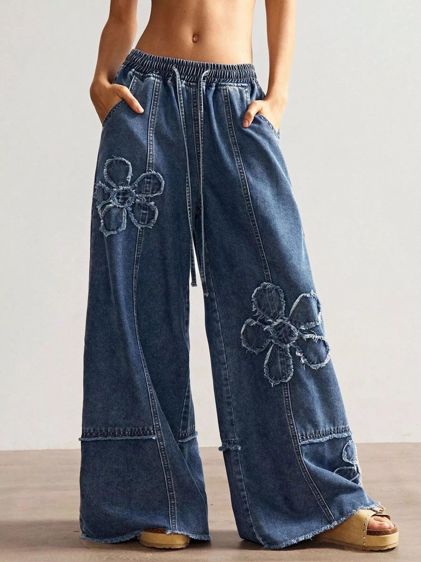 Trendsi Flower Wide Leg Jeans -