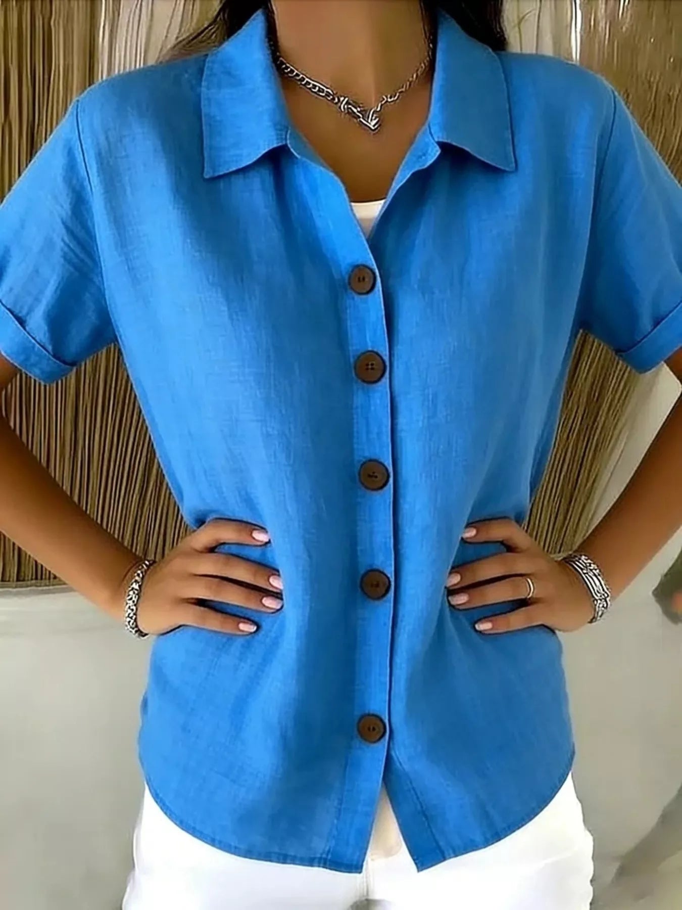 Trendsi Full Size Button-Down Short Sleeve Shirt Plus Size -