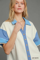 Trendsi Umgee French Terry Collared Colorblock Romper -