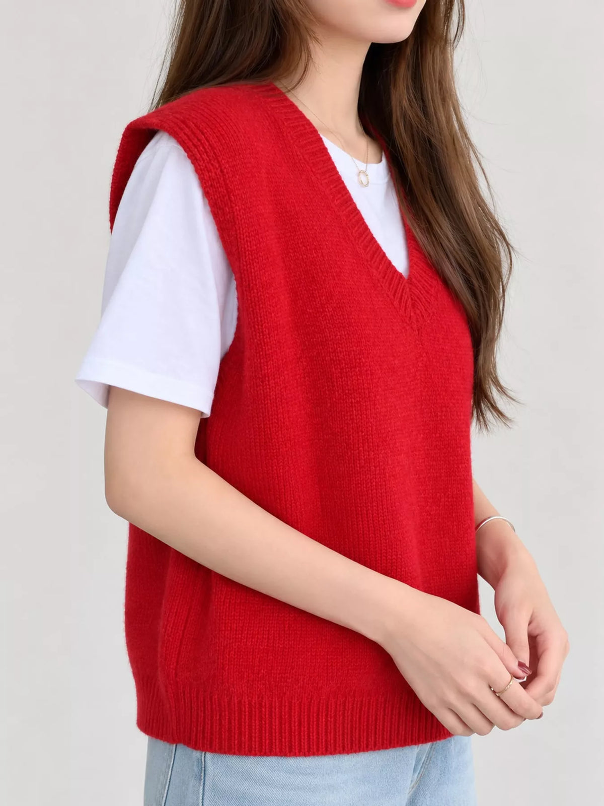 Red v-neck knit sweater vest
