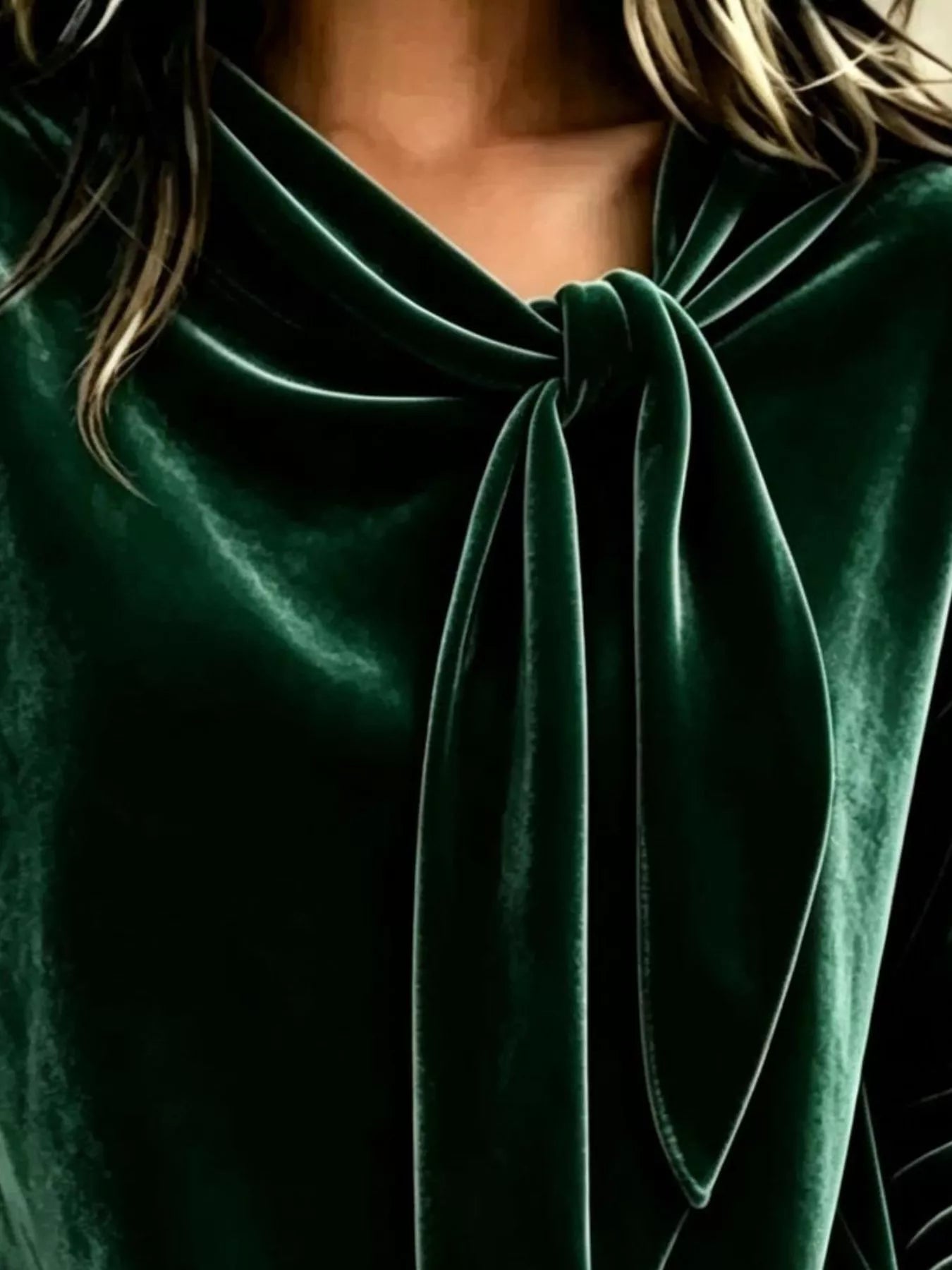 Trendsi Velvet Tie Front Long Sleeve Sweatshirt -