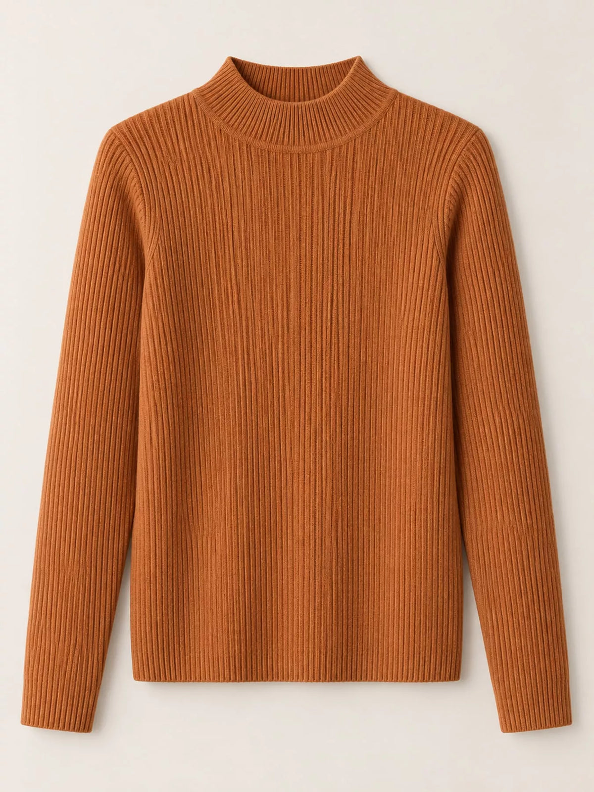 Rust ribbed mock neck long sleeve knit top