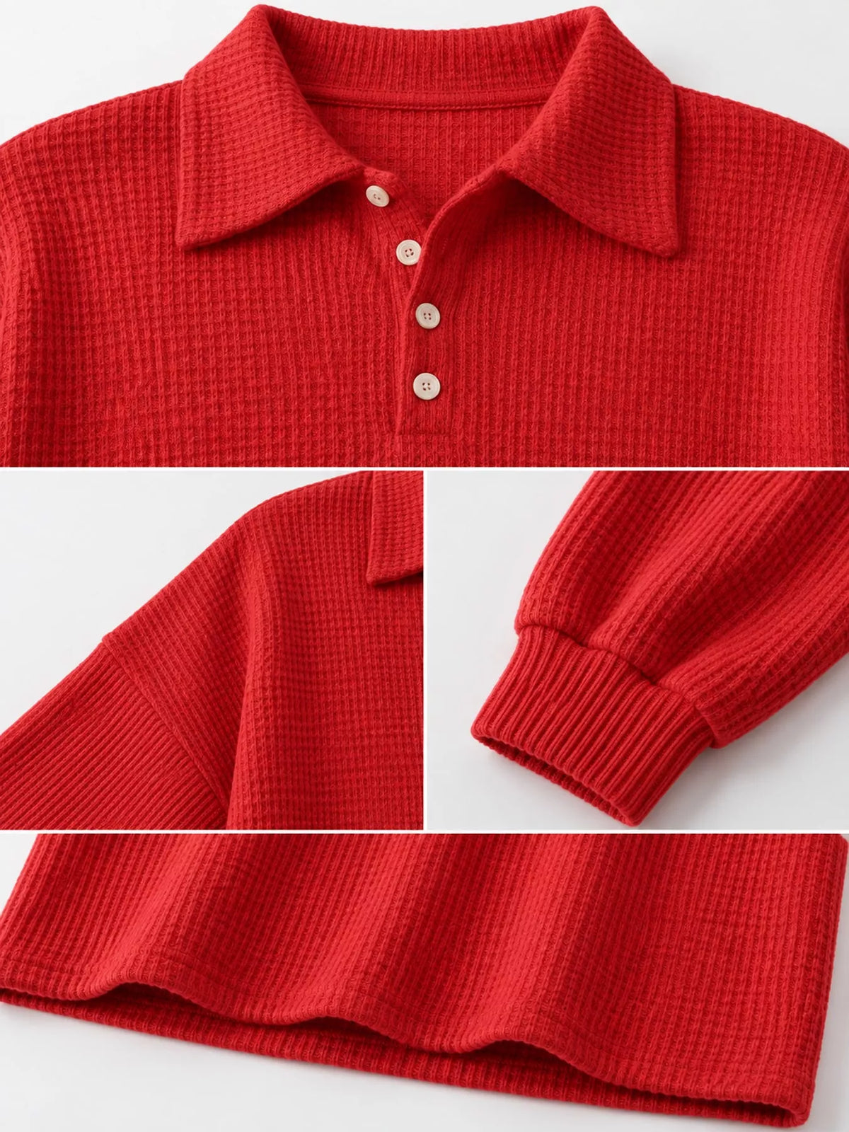 Waffle Knit Quarter-Button Polo T-Shirt — garment construction details
