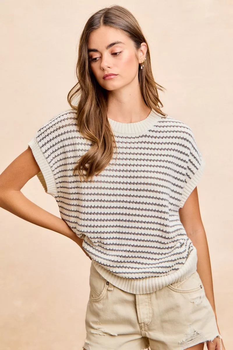Women's Pointelle Stripe Sleeveless Sweater Top — product view 9