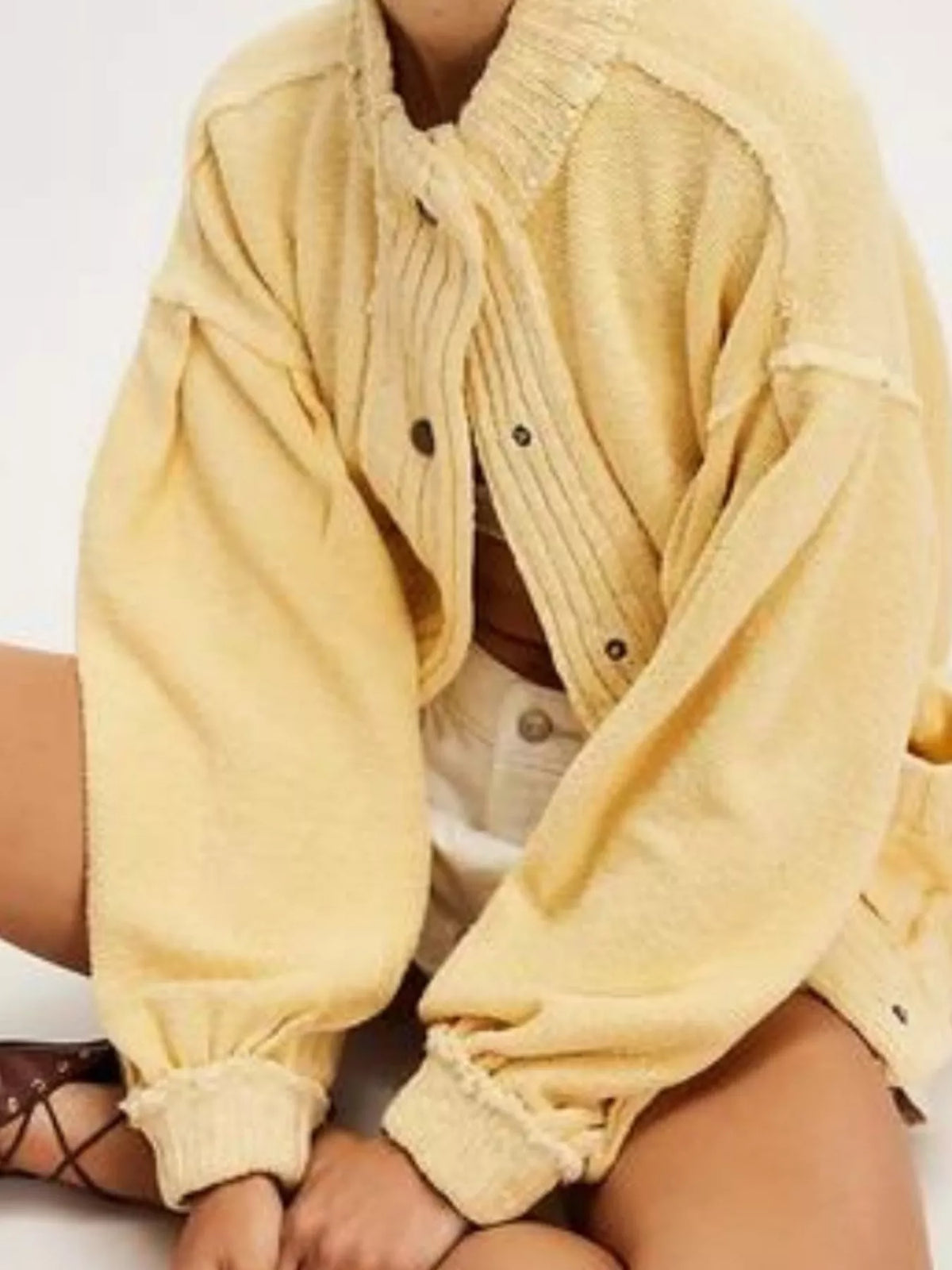 Trendsi Snap Down Dropped Shoulder Cardigan -