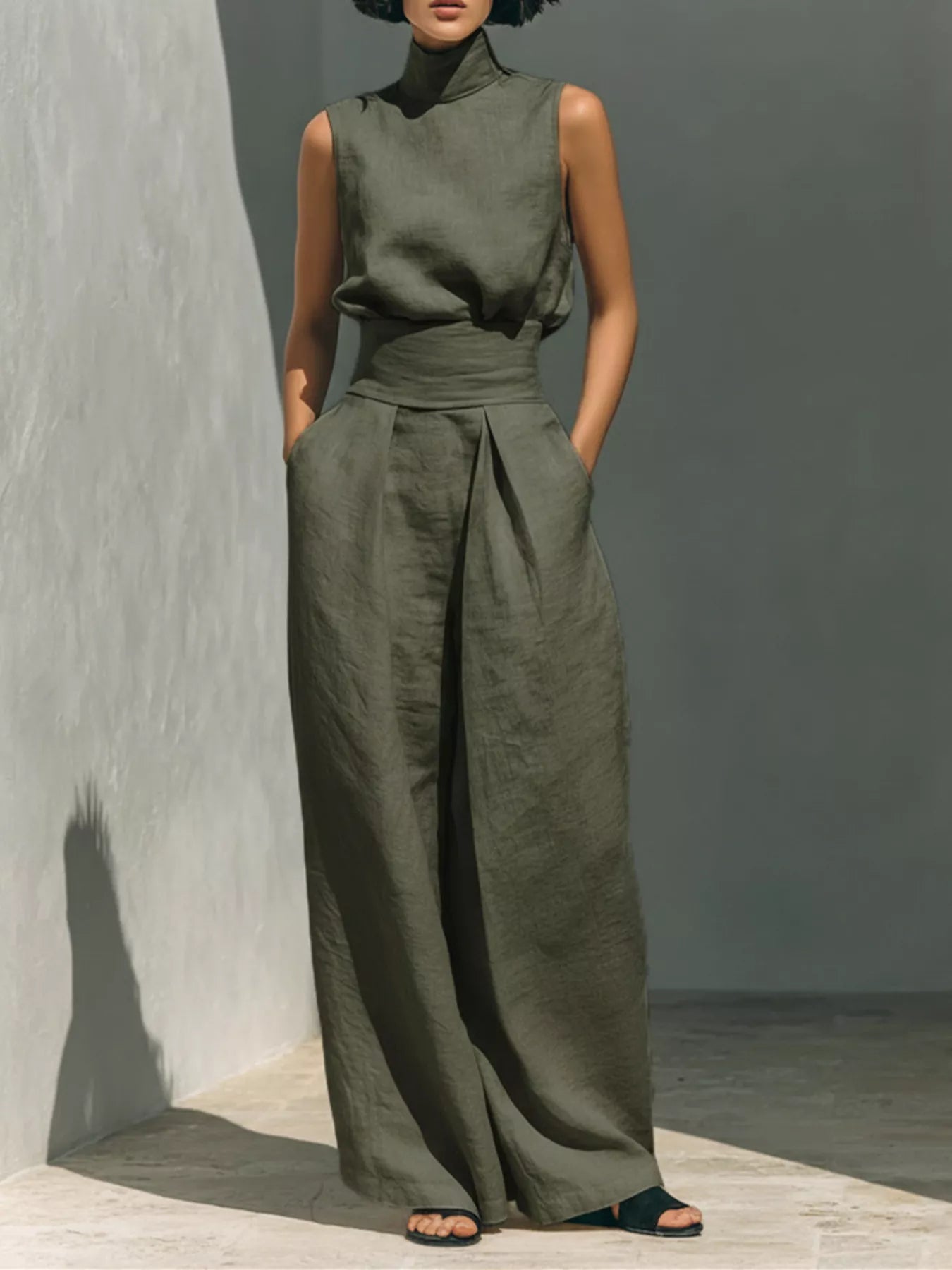 Trendsi Full Size Sleeveless Wide-Leg Jumpsuit with Smocked Waist Plus Size -