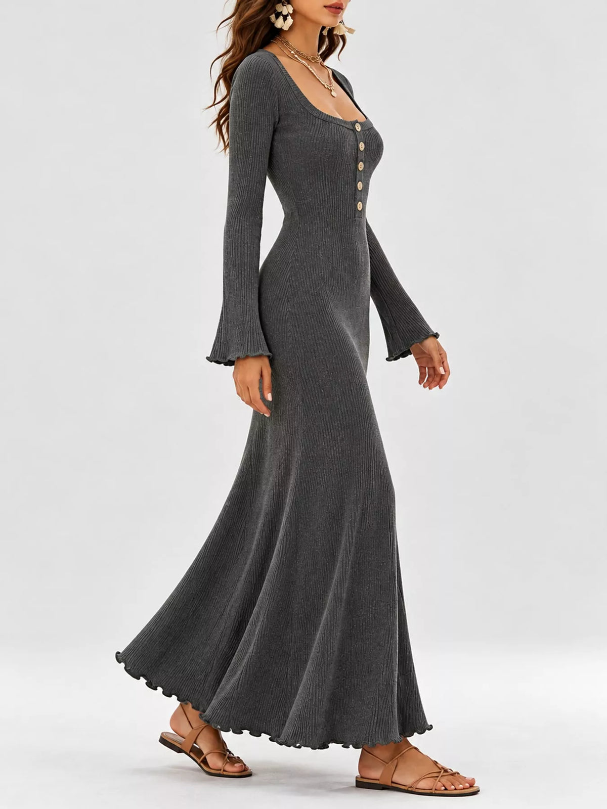 Ribbed maxi dress, gray side