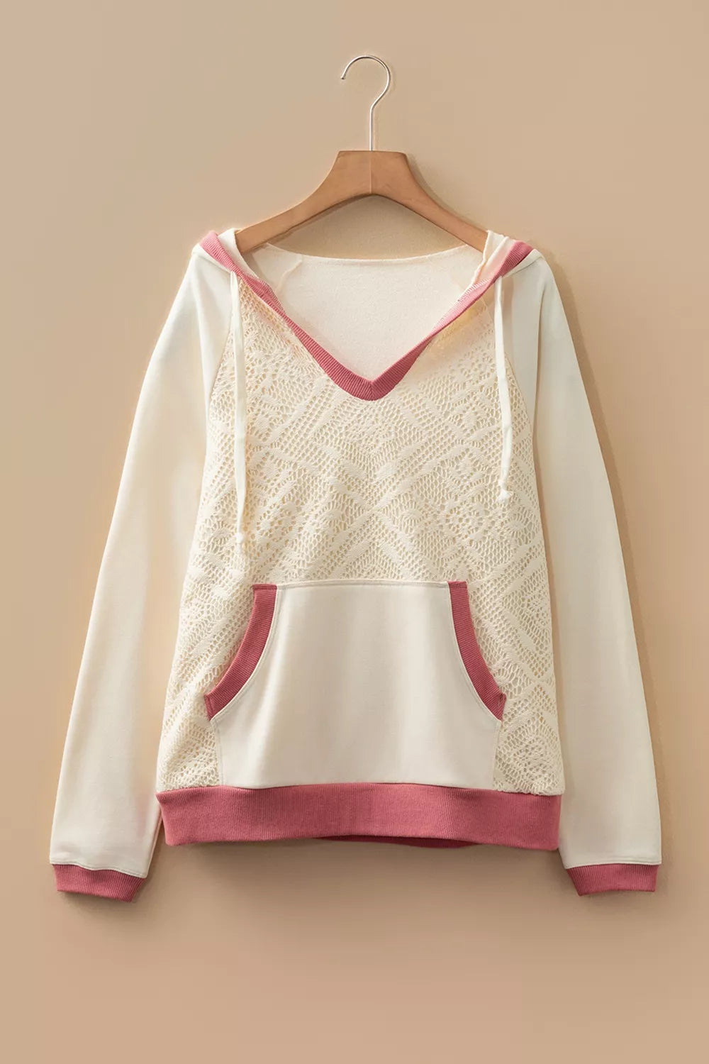 Trendsi Crochet Knit Contrast Trim Hoodie -