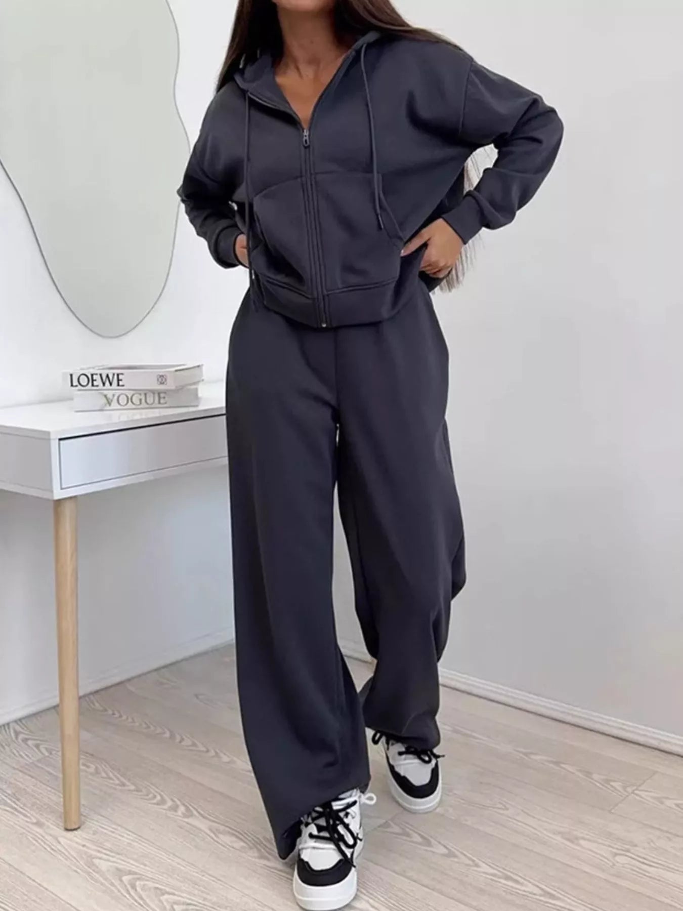 Trendsi Zip-Up Hoodie and Wide-Leg Pants Set -