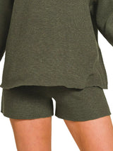 Trendsi Zenana Round Neck Knit Top and Shorts Sweater Set -