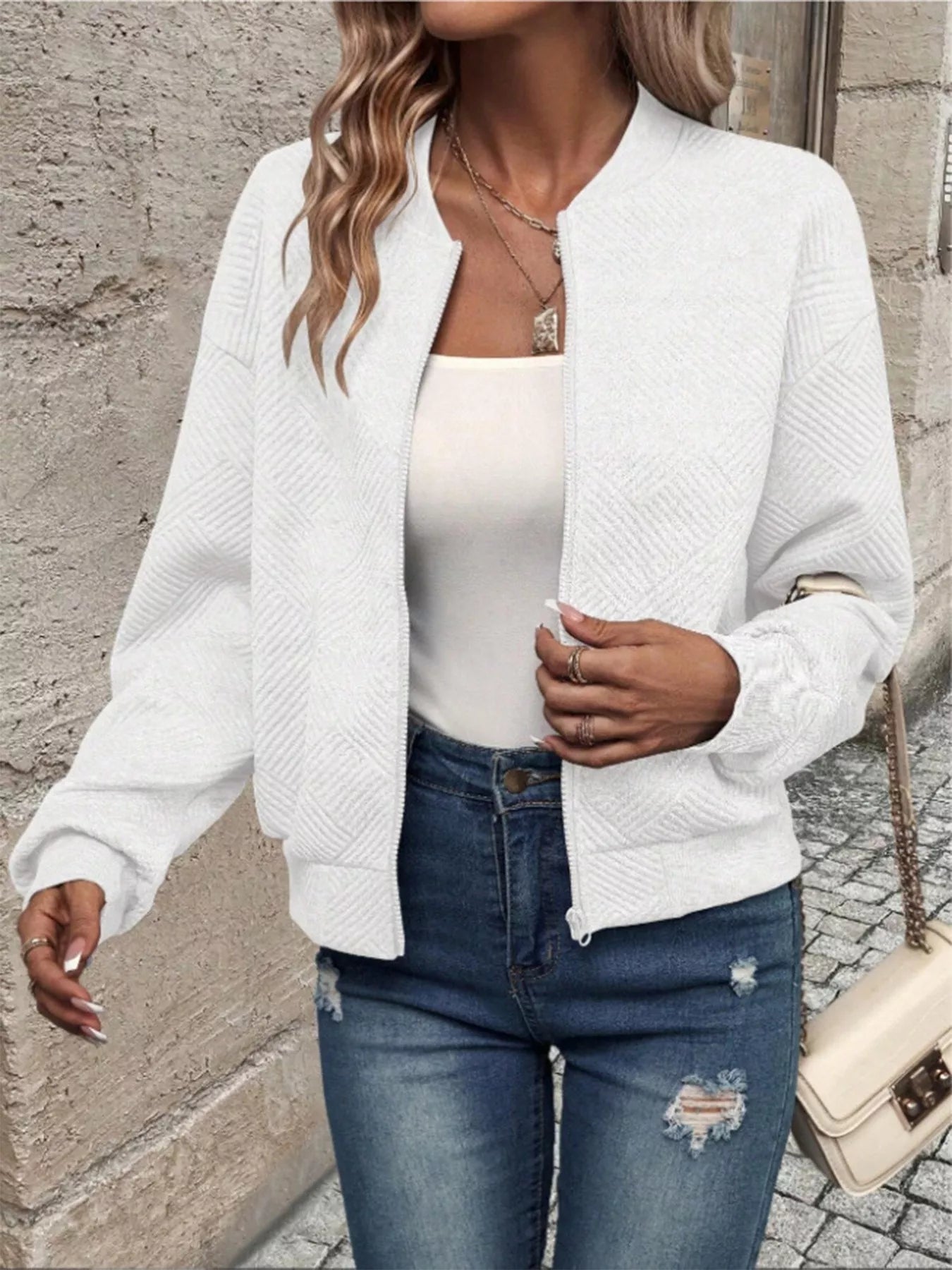 Trendsi Textured Knit Zip-Up Jacket -