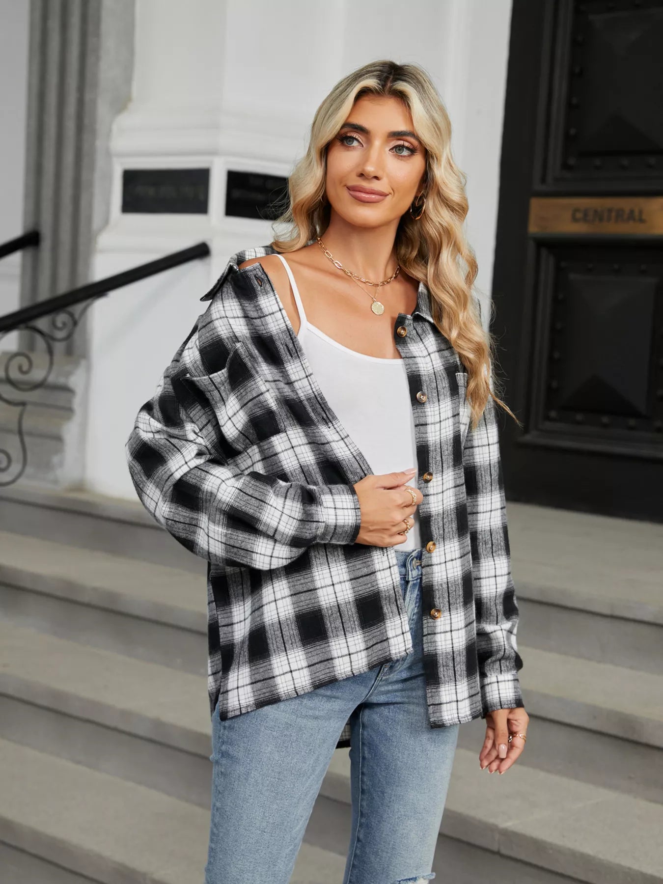 Trendsi Plaid Button Up Shirt -
