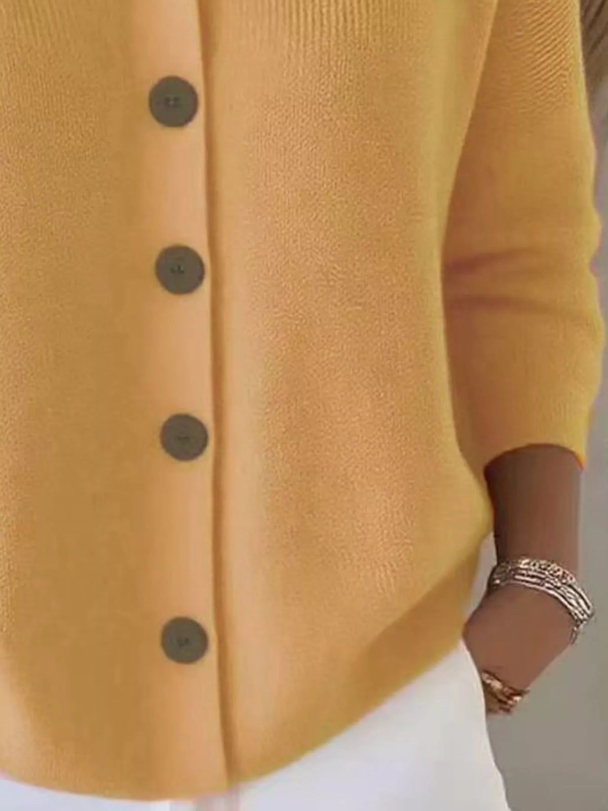 Yellow collared button-down knit cardigan