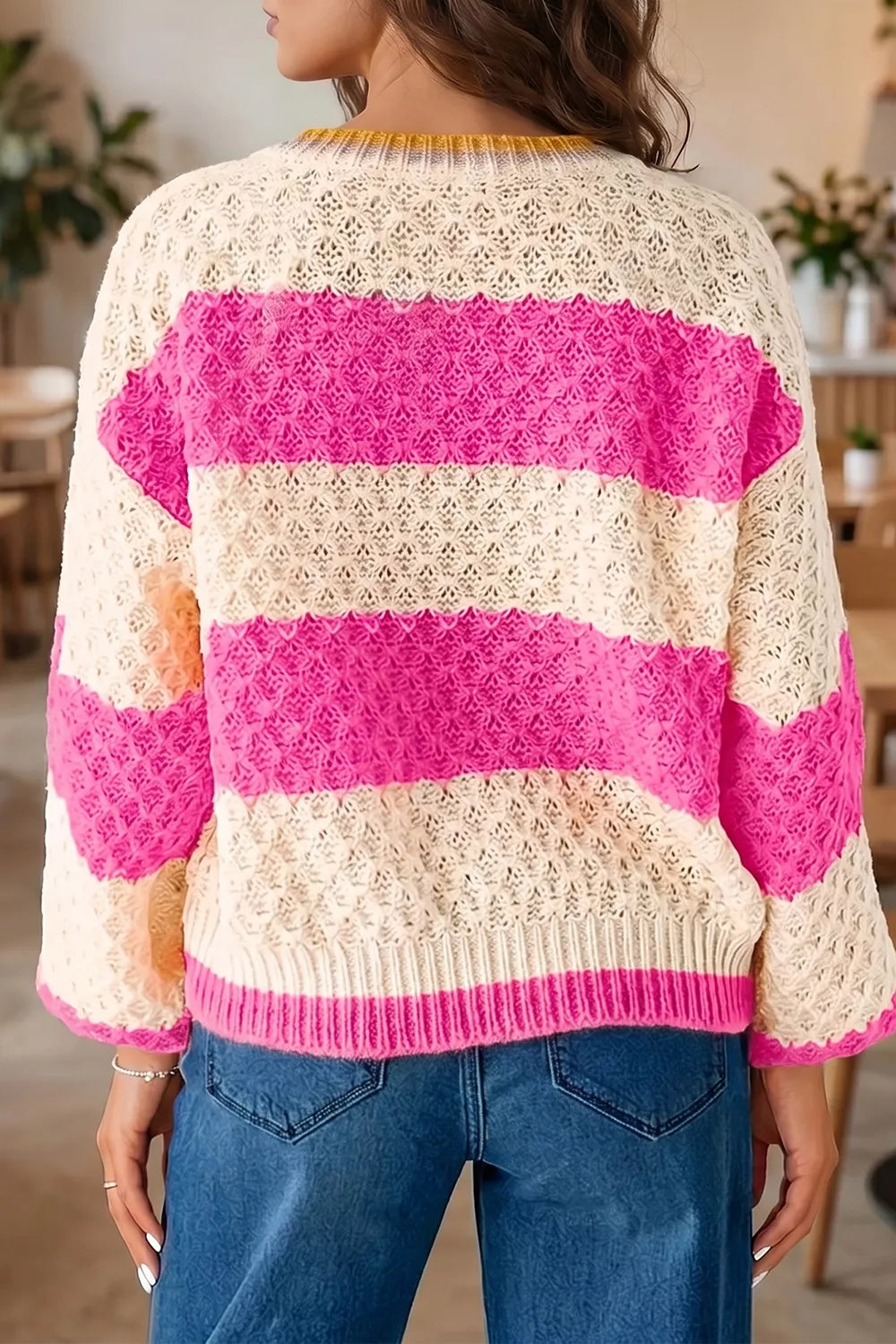 Trendsi Stripe Striped Colorblock Texture Drop Shoulder Sweater -