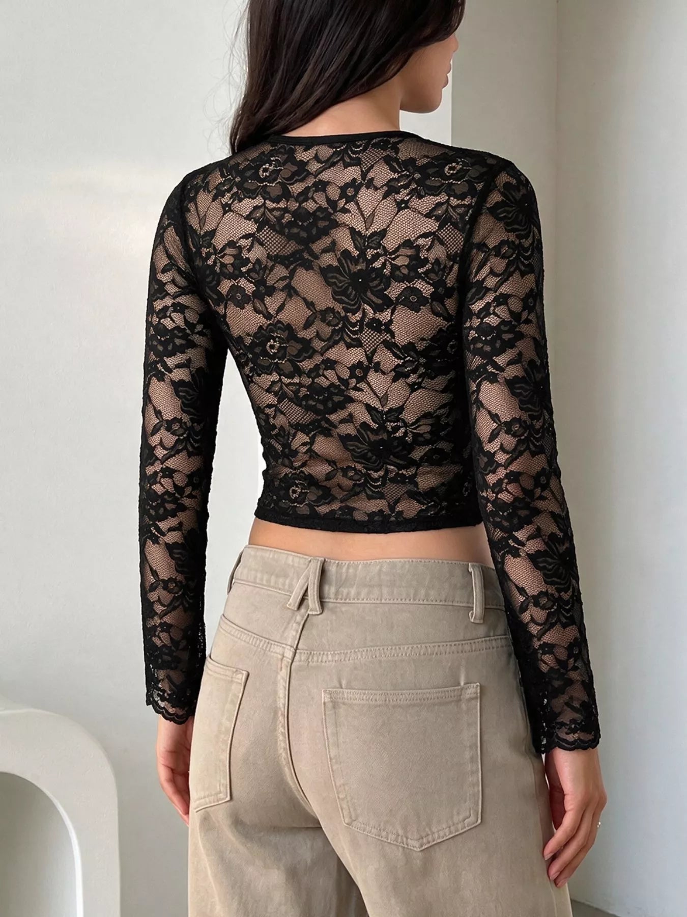 Trendsi Lace Sleeve Square Neck Top -