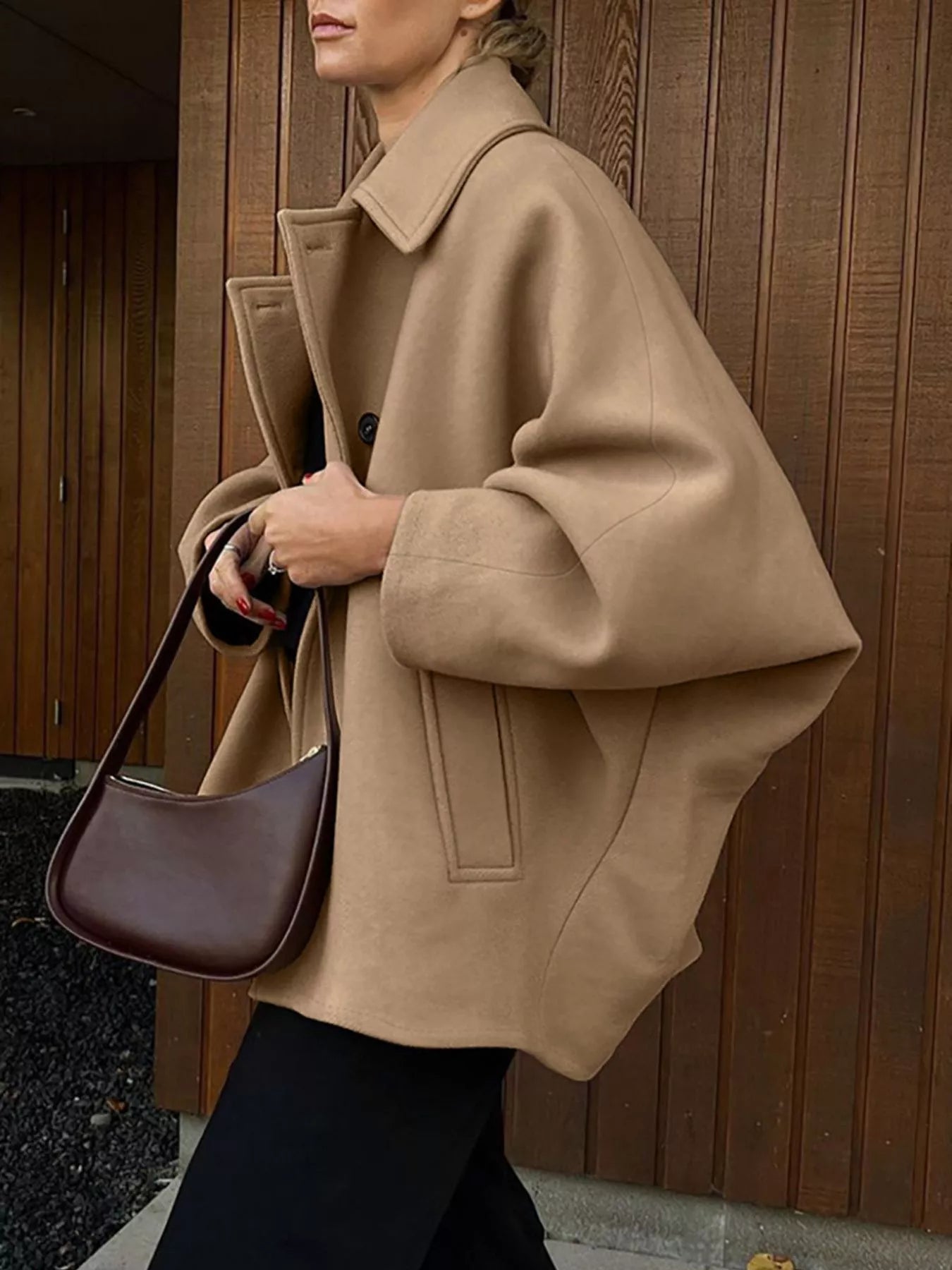 Trendsi Oversized Lapel Collar Button-Down Coat -