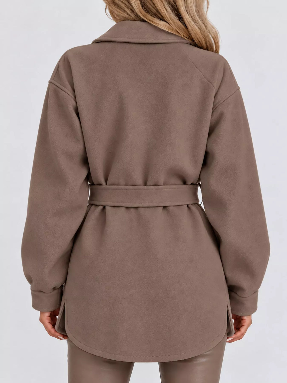 Belted Button-Down Shirt Jacket — back view